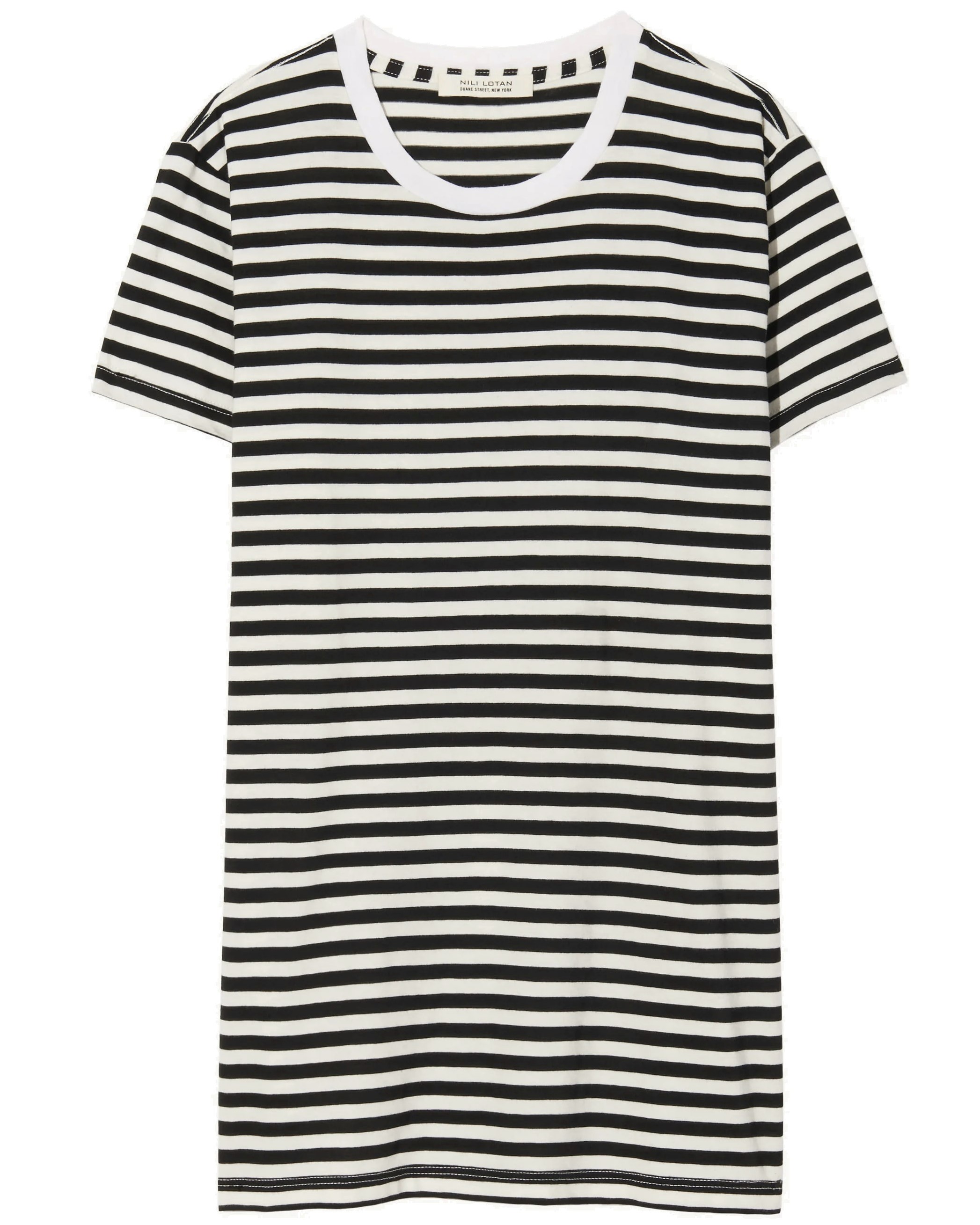 NILI LOTAN Lana Crewneck T-Shirt in Black/Ivory