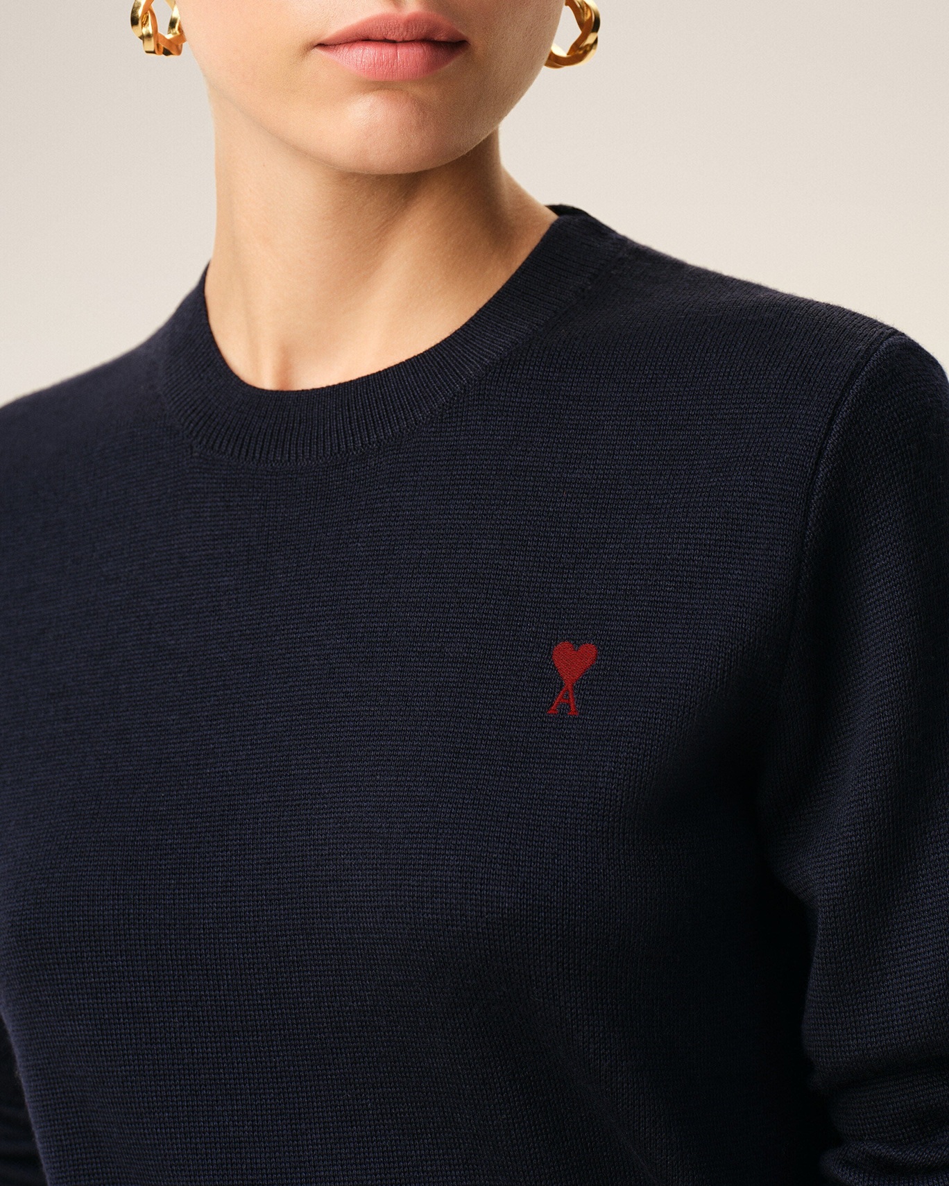 AMI PARIS de Coeur Knit Pullover in Navy/Red