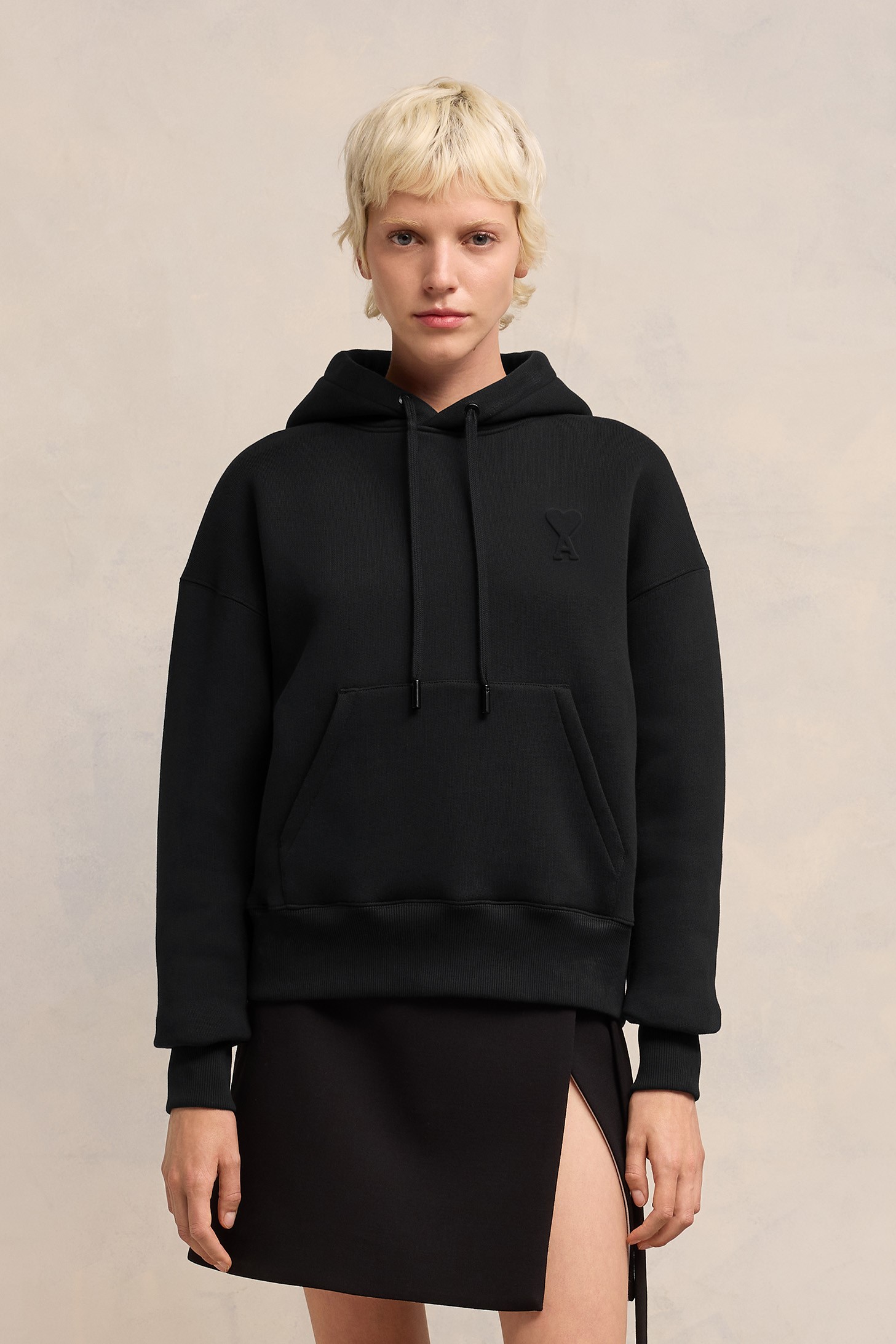 AMI PARIS de Coeur Embossed Hoodie in Black AMI PARIS de Coeur Embossed Hoodie in Black