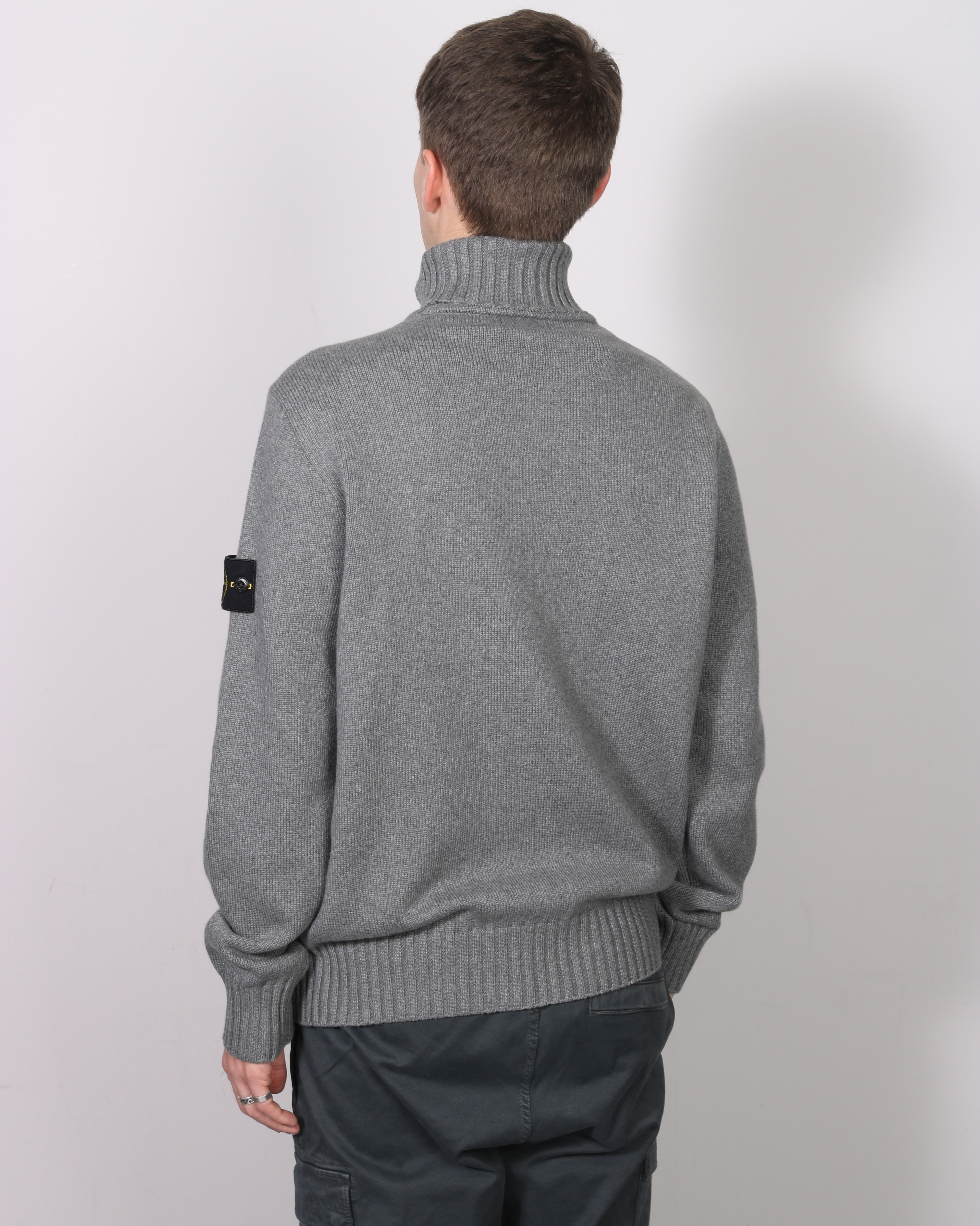 STONE ISLAND Soft Cotton Knit Turtleneck Pullover in Melange Grey