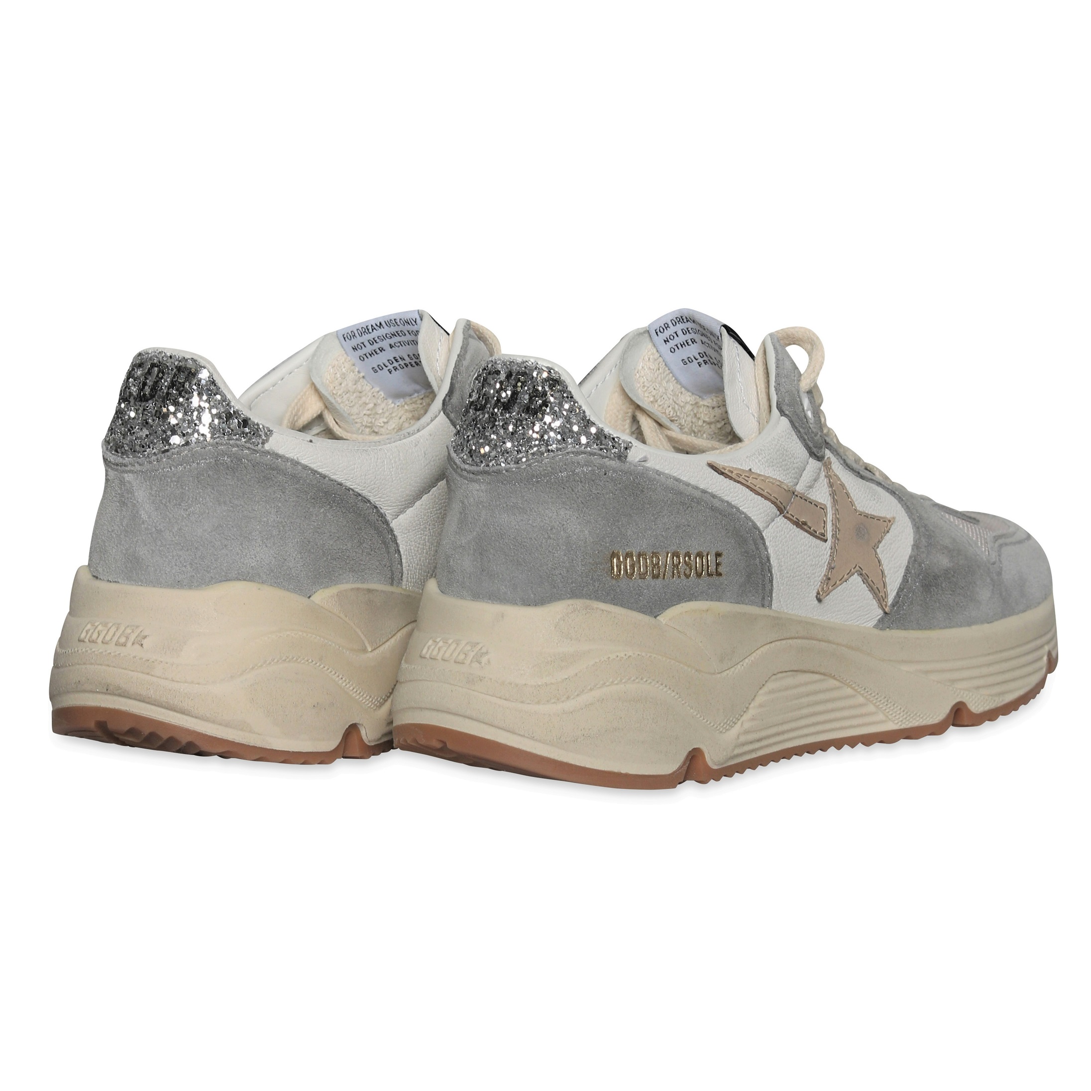 Golden Goose Sneaker Running Sole in Silver/White/Cream/Smoke 36