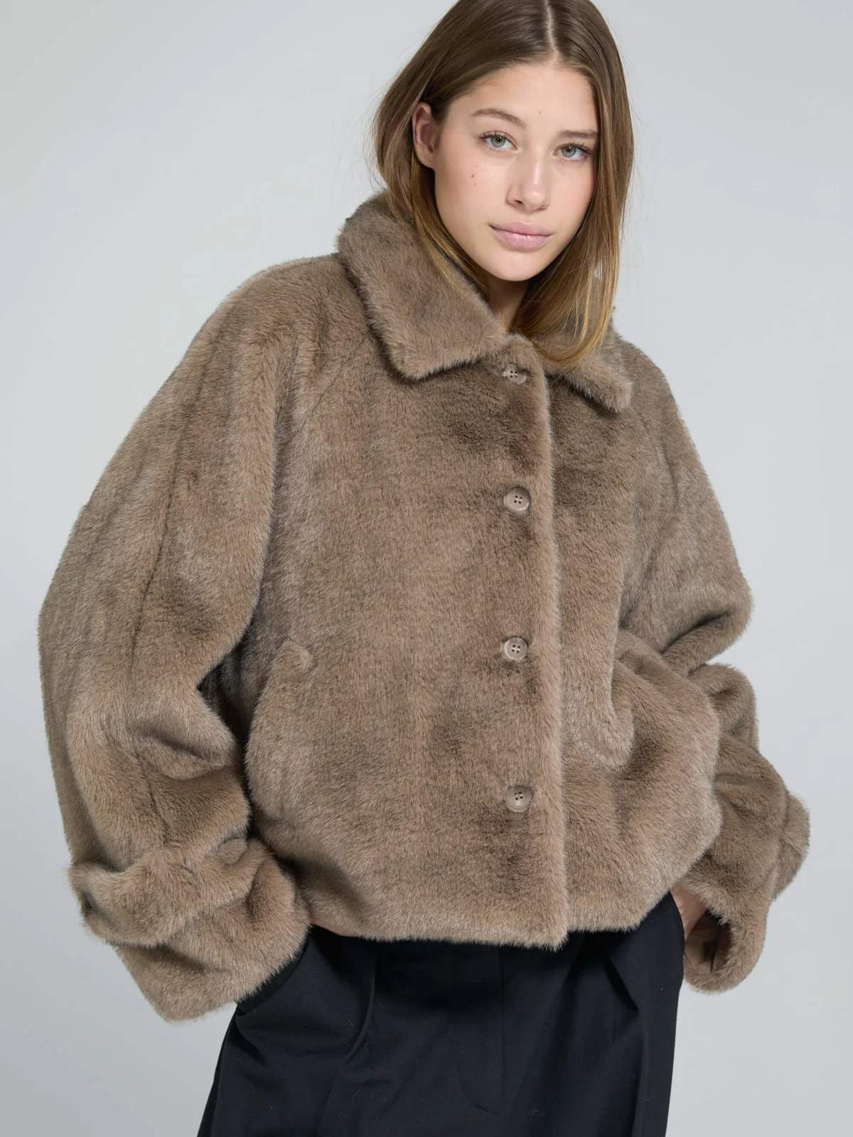 MEOTINE. Fake Fur Jacket in Light Brown