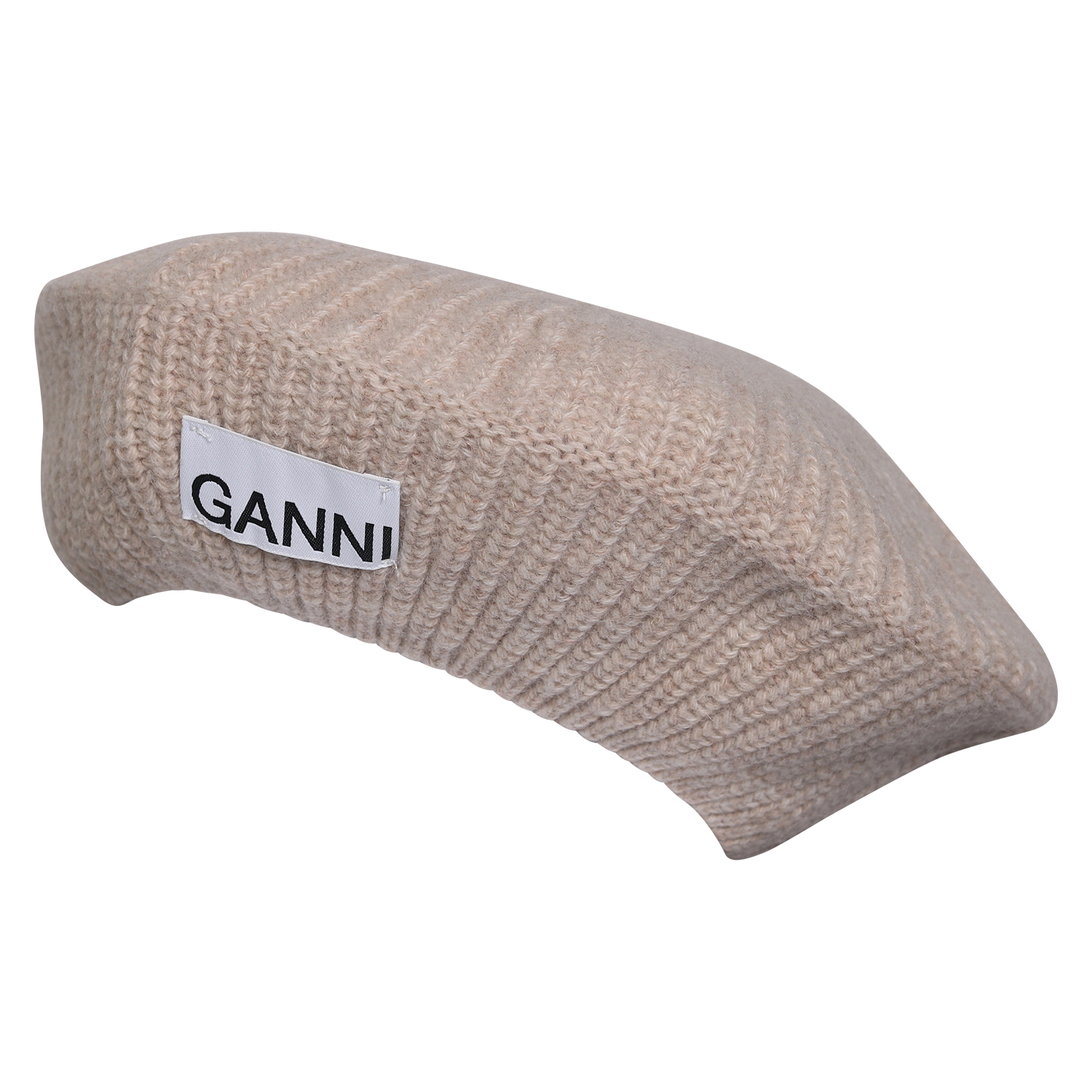 Ganni Recycled Wool Knit Beret in Brazilian Sand