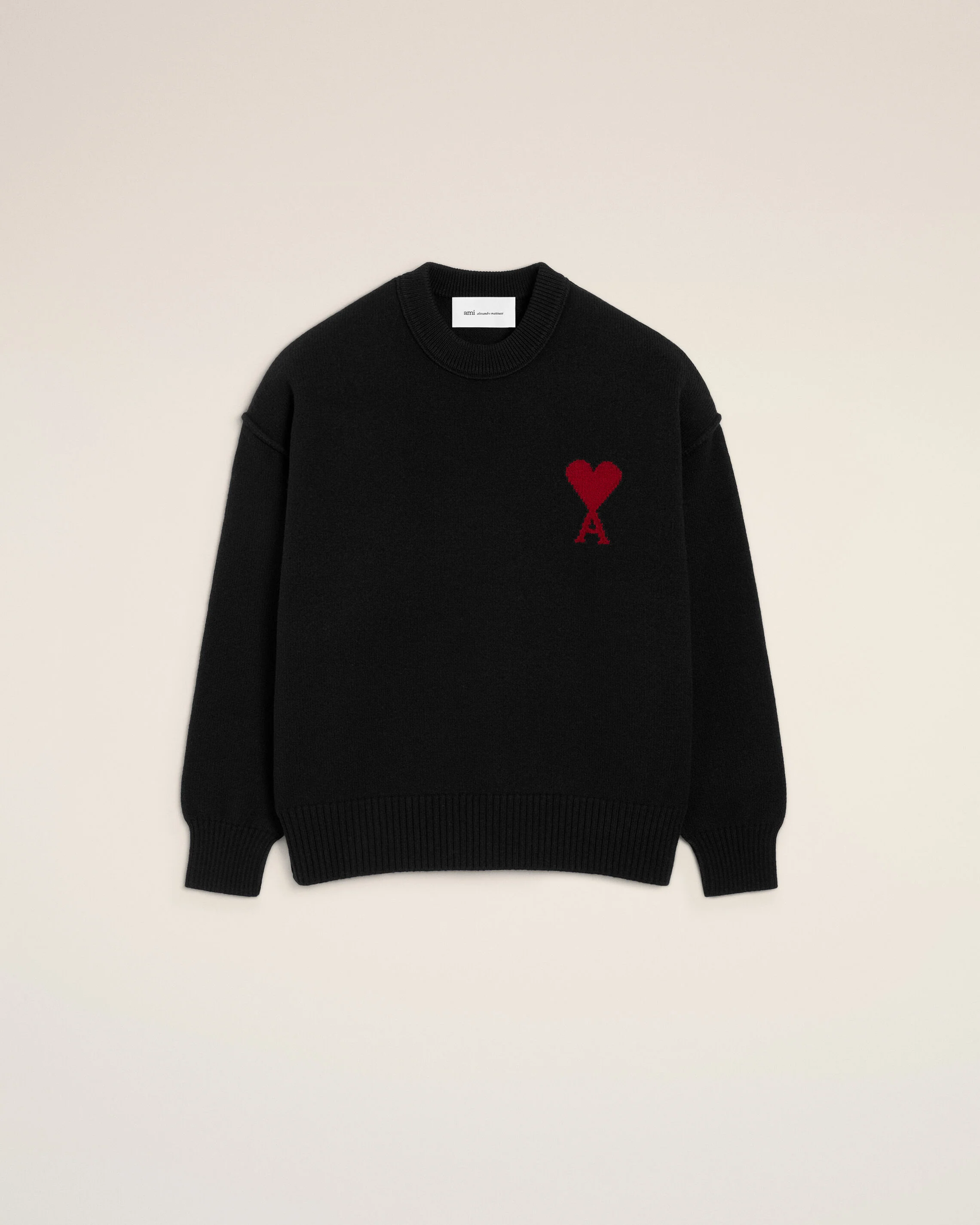 AMI PARIS de Coeur Heavy Knit Sweater in Black / Red