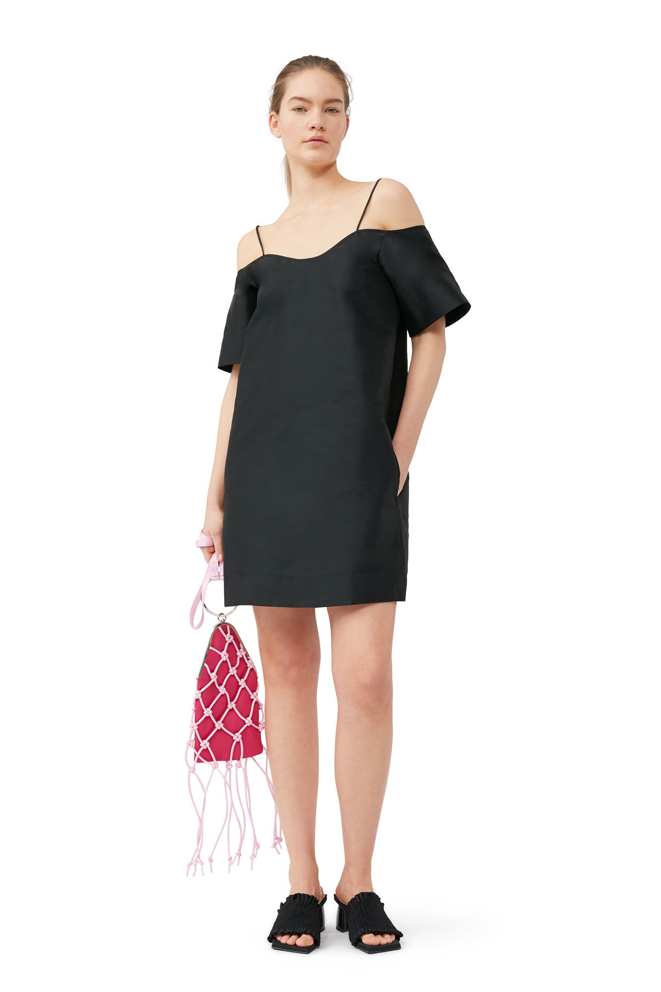 GANNI Taffeta Mini Dress in Black 34