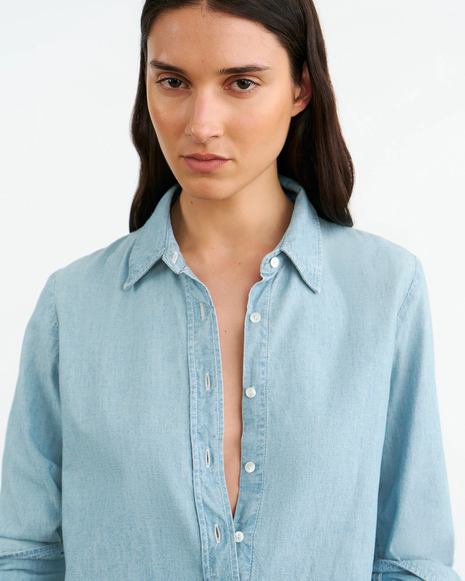NILI LOTAN Light Soft Denim Shirt in Light Blue