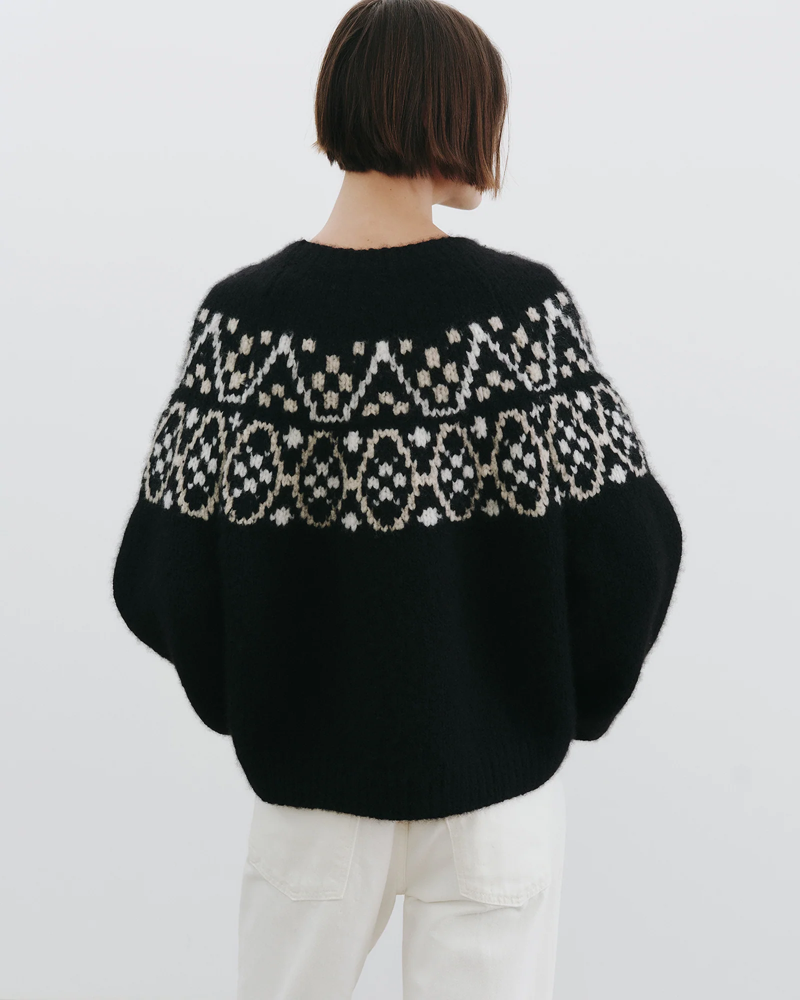NILI LOTAN Chrissy Cashmere Pullover in Black Fairisle