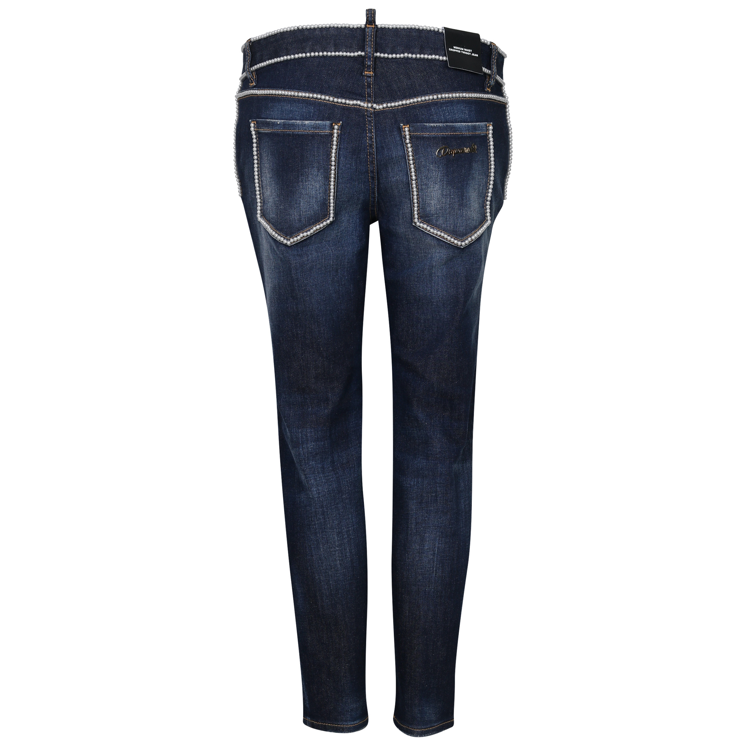 Dsquared Pearl Jeans Medium Waist Cropped Twiggy Blue Washed
