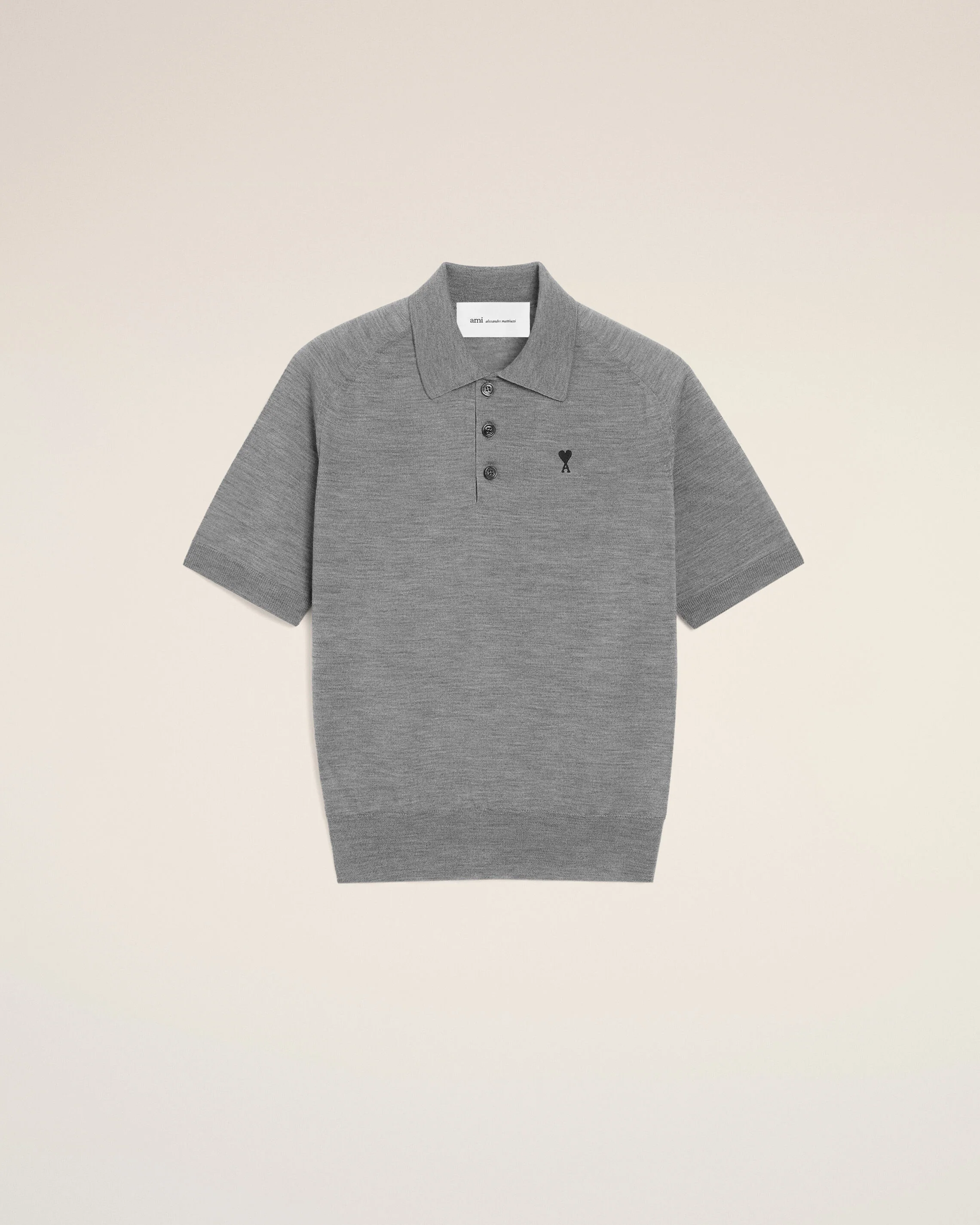 AMI PARIS de Coeur Extrafine Knit Poloshirt in Heather Grey/Black
