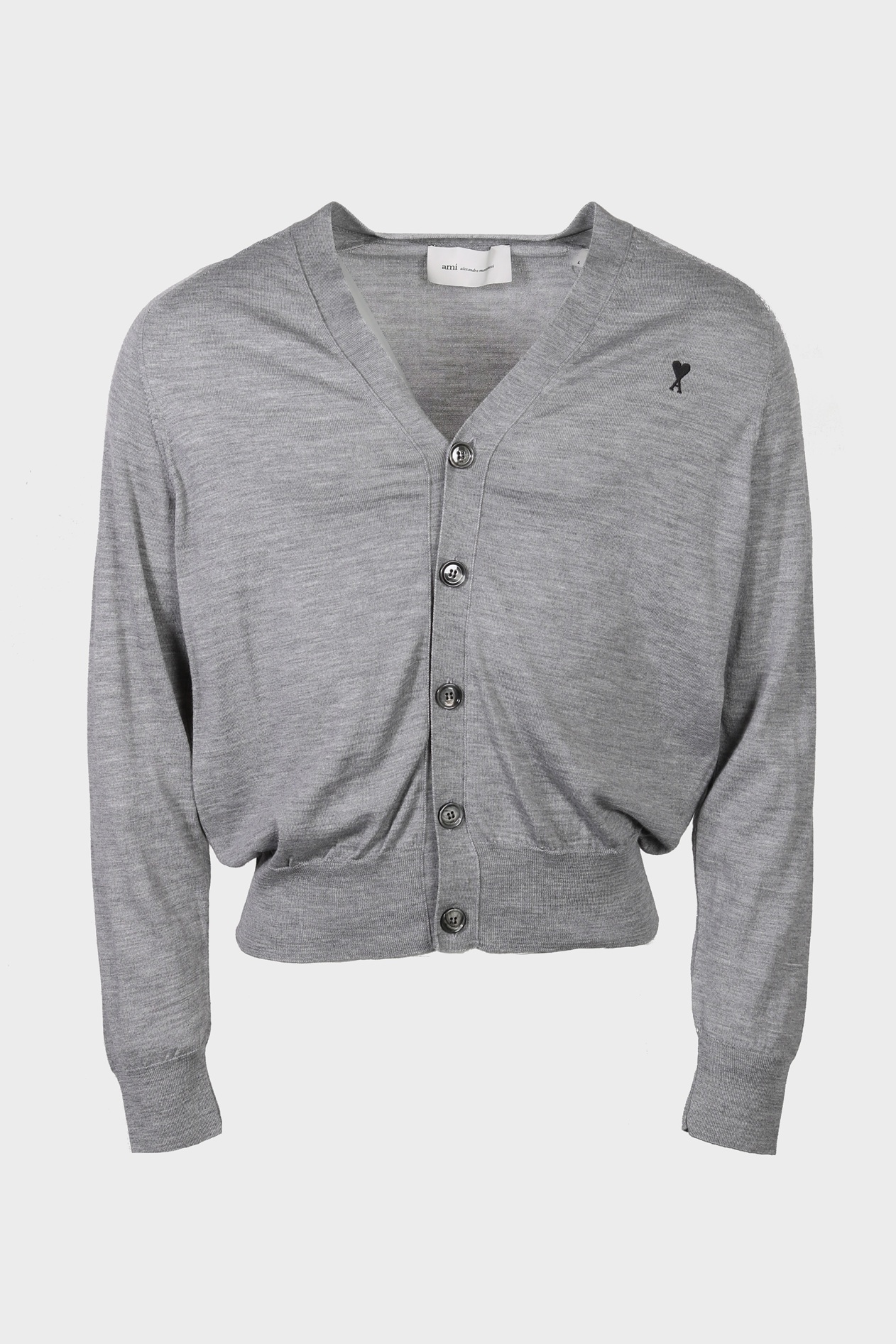 AMI PARIS de Coeur Extrafine Knit Cardigan in Heather Grey