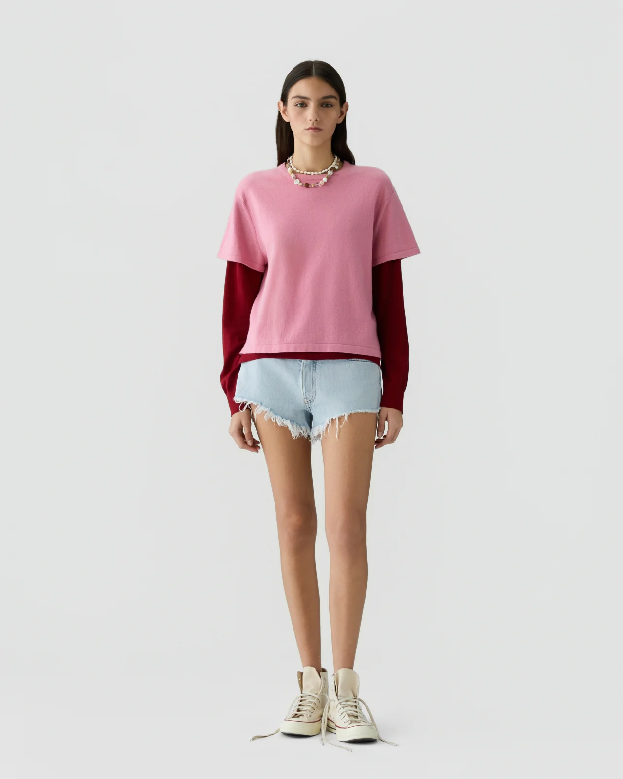 GUEST IN RESIDENCE Layer Tee in Sprinkle/Carmine