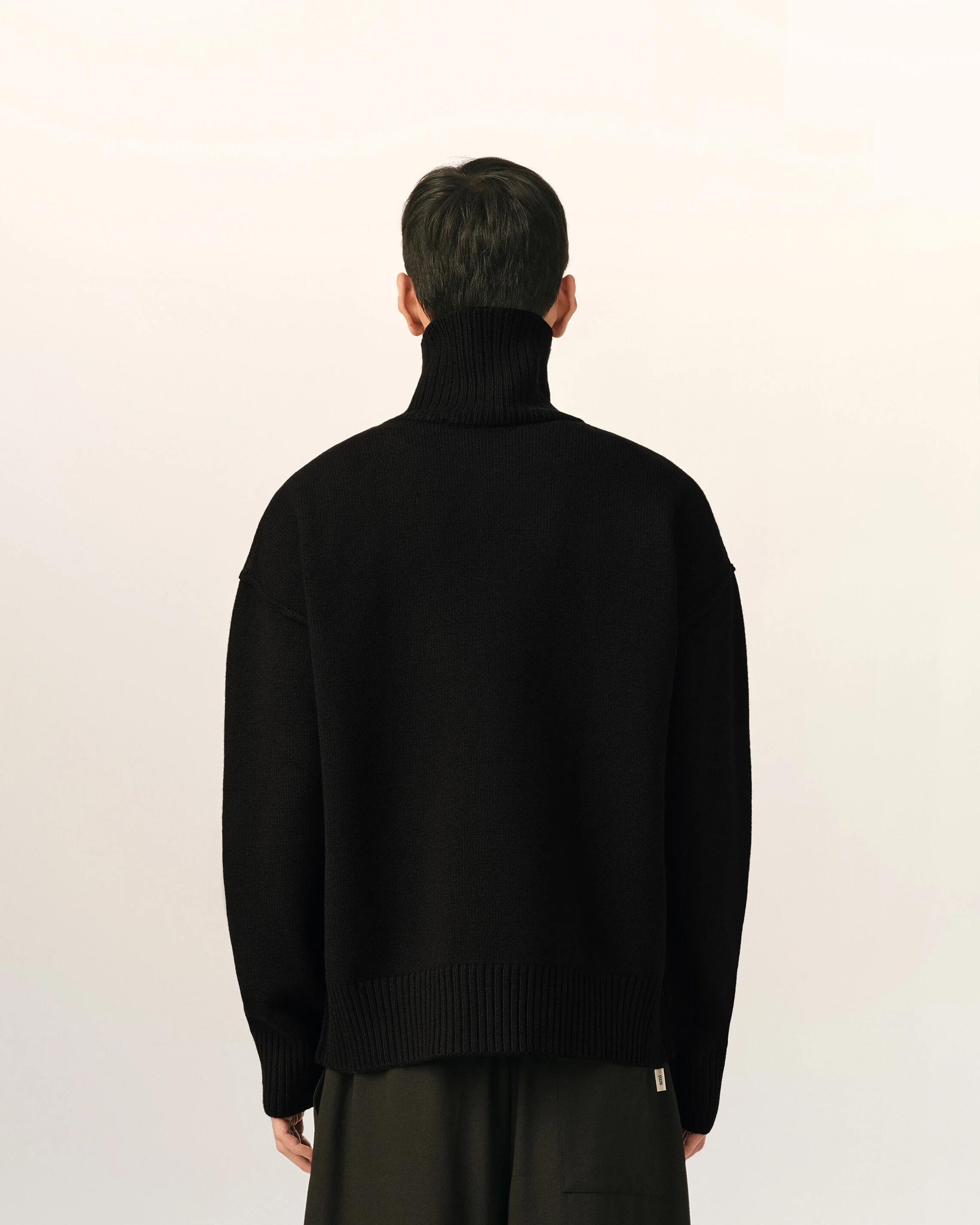 AMI PARIS de Coeur Heavy Knit Turtle Neck Sweater in Black / Red