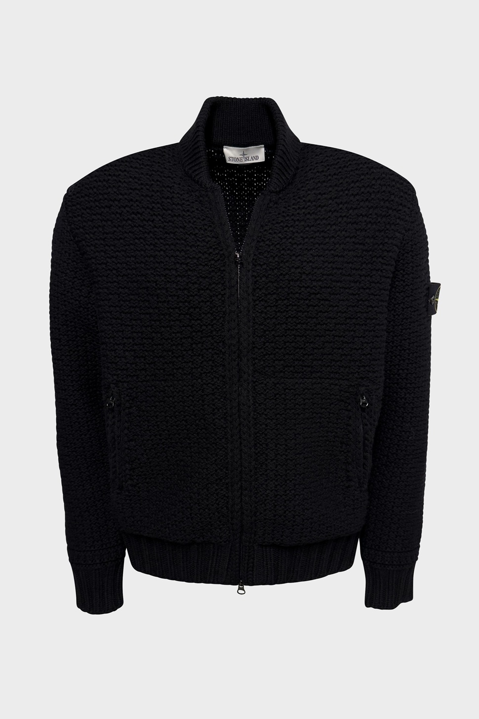 STONE ISLAND Heavy Knit Bomber Jacket in Black
