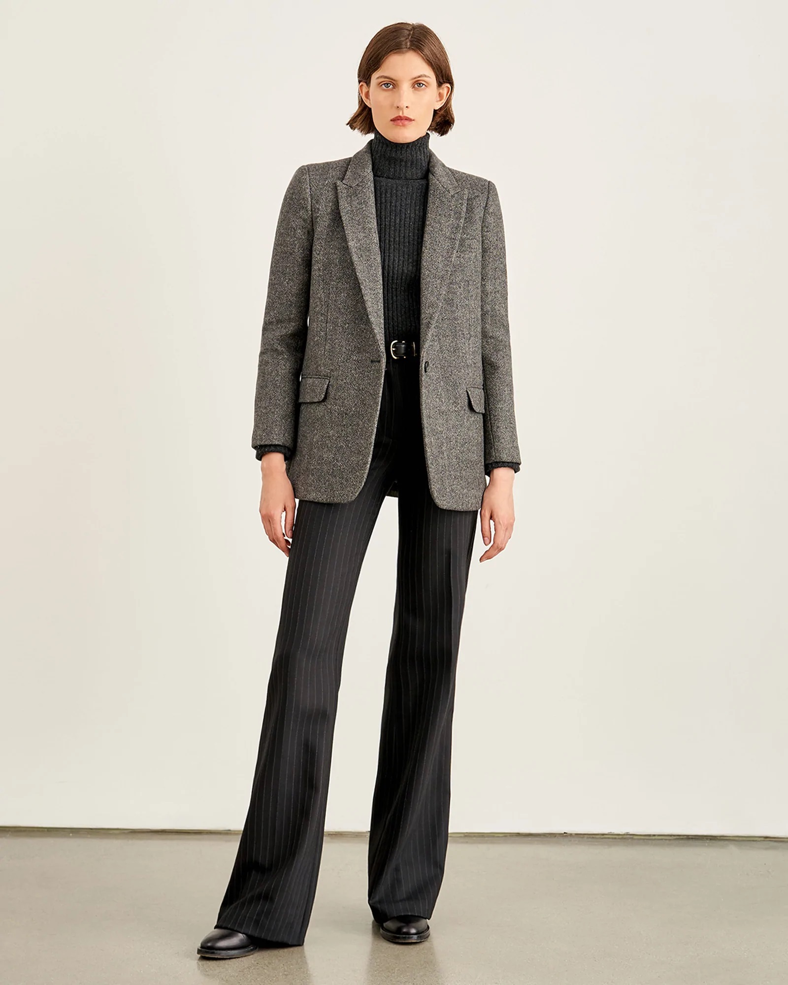 NILI LOTAN Diane Blazer in Charcoal Herringbone