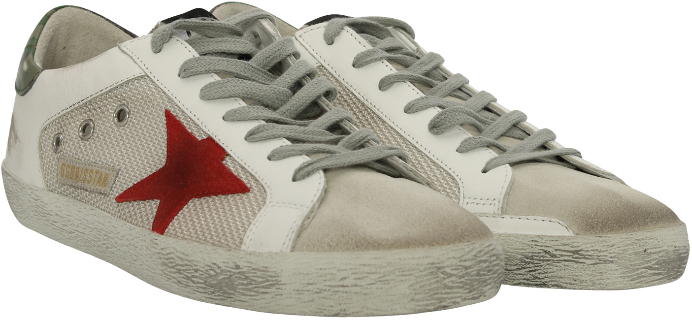 Golden Goose Sneaker Superstar White Leather/Silver Mesh/Red Star 45