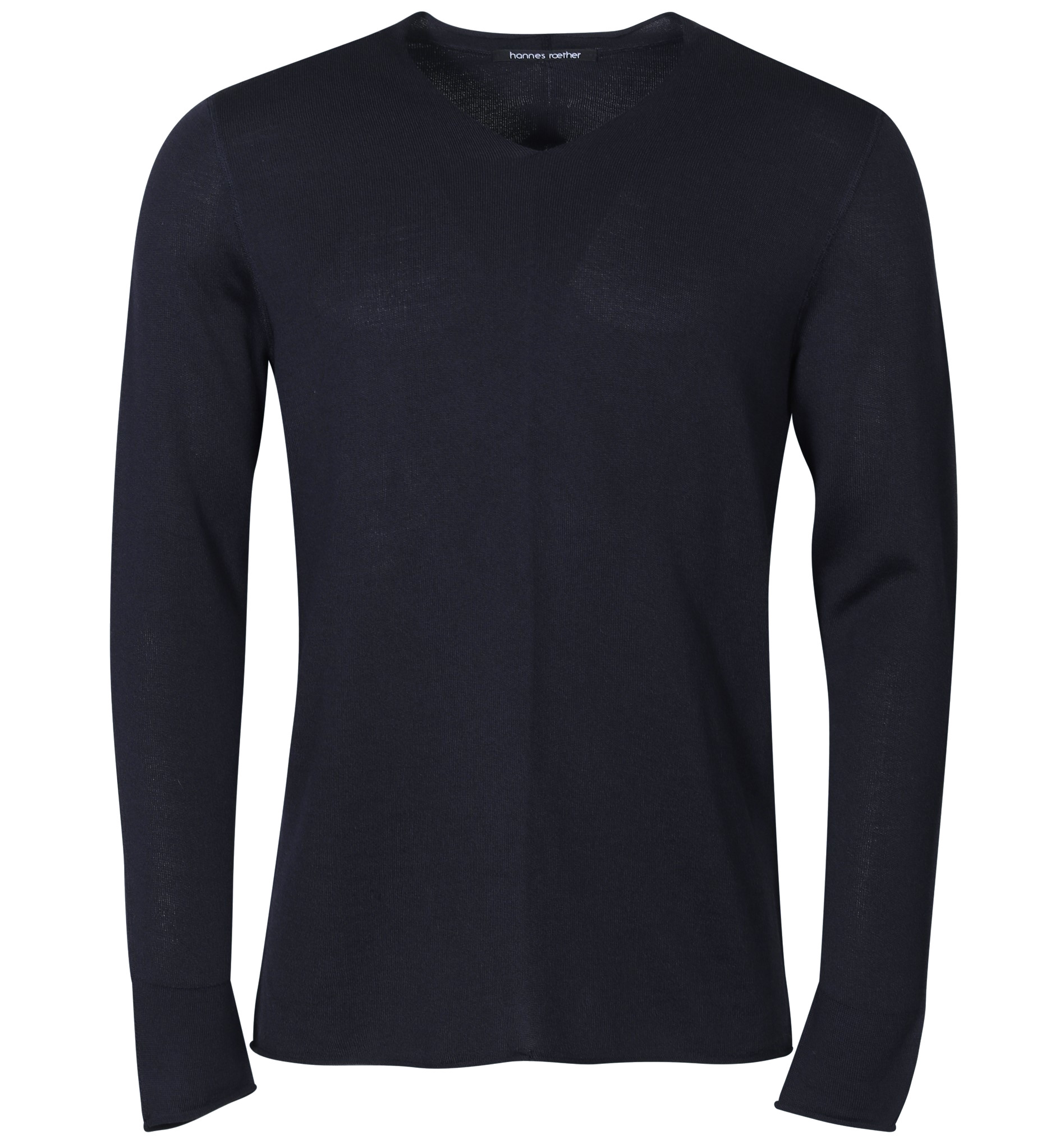 HANNES ROETHER V-Neck Knit Pullover in Dark Navy