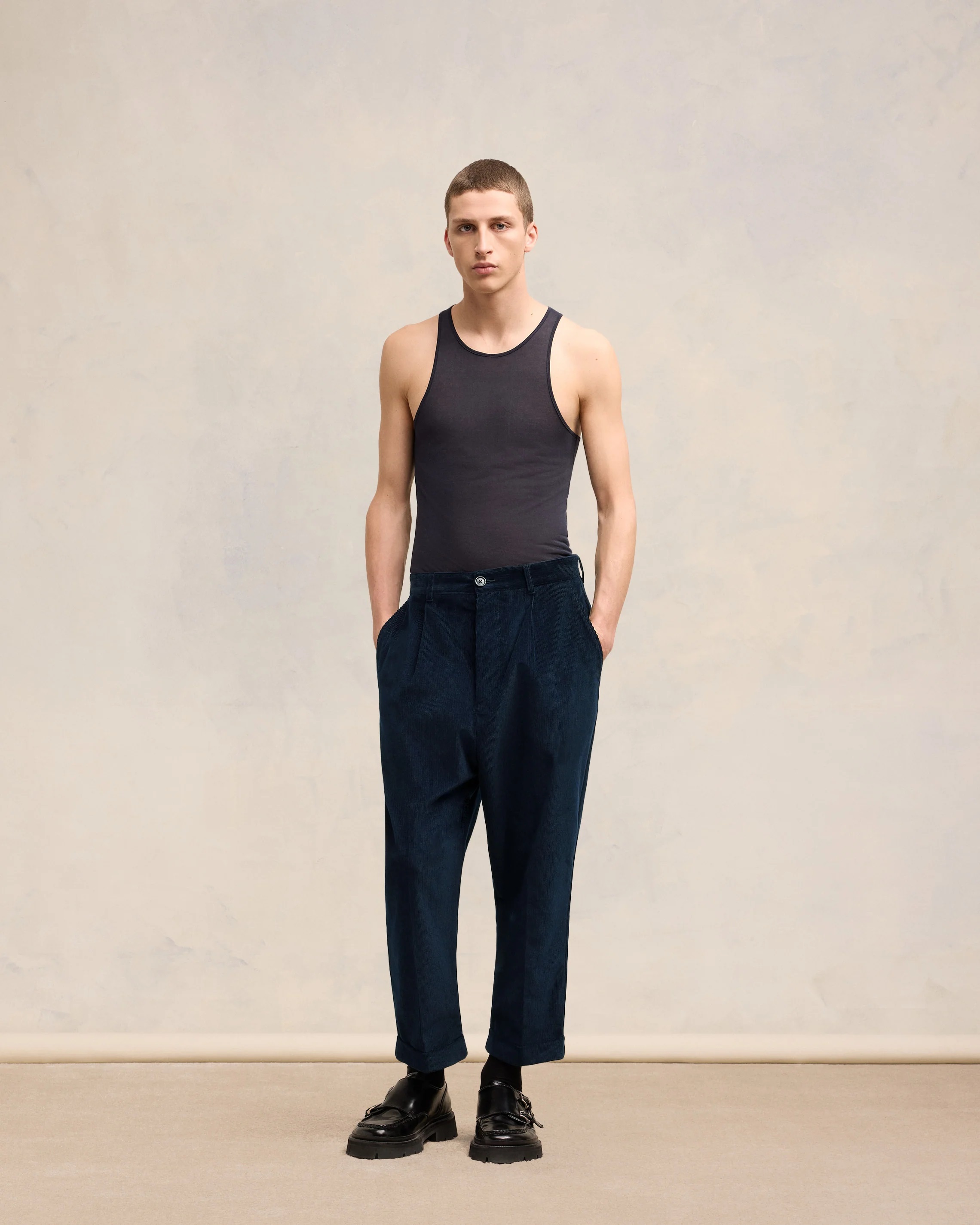 AMI PARIS Corduroy Carrot Oversized Trouser in Navy Blue XXL