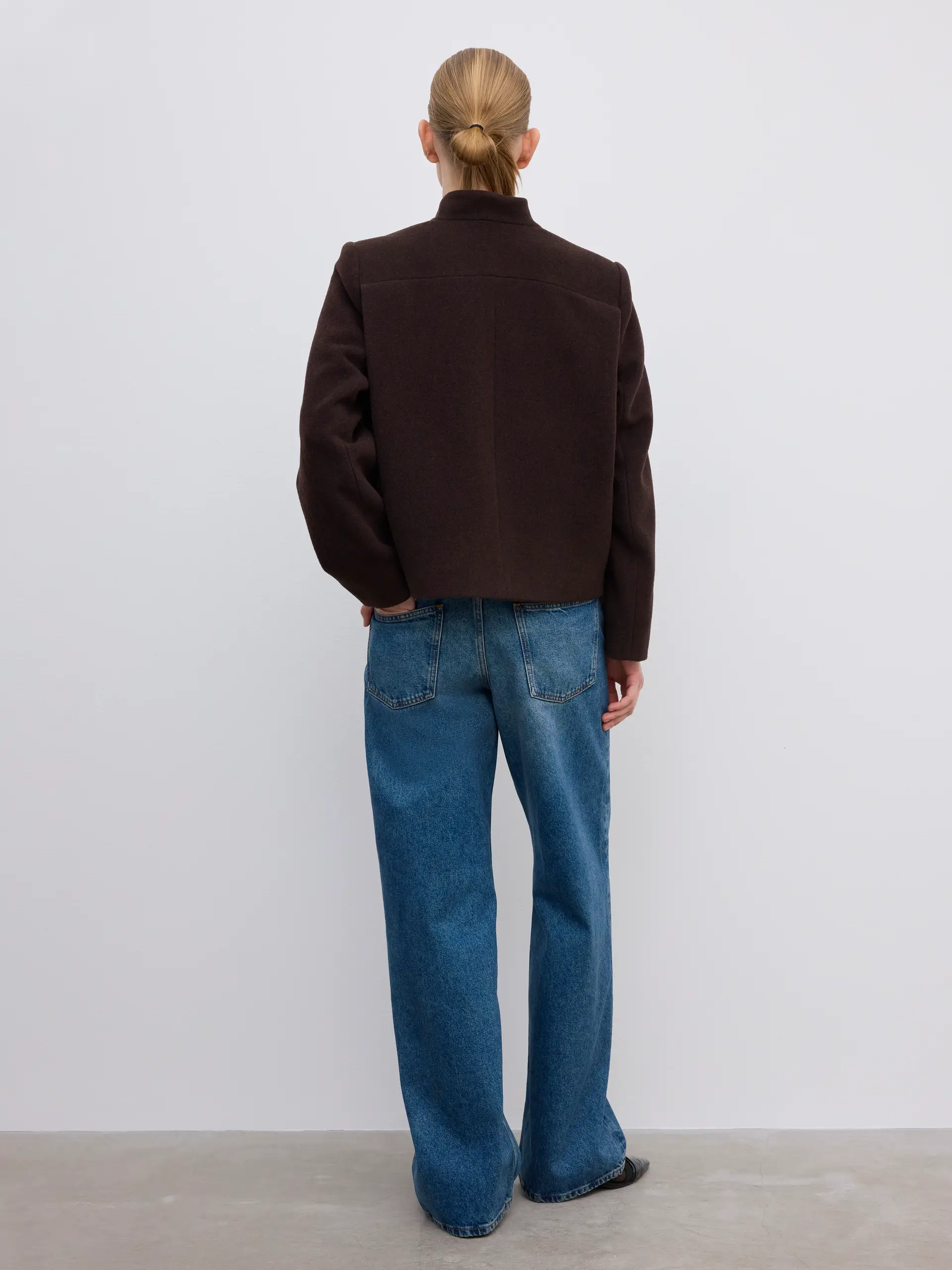 DAGMAR Short Curved Jacket in Chocolate Brown