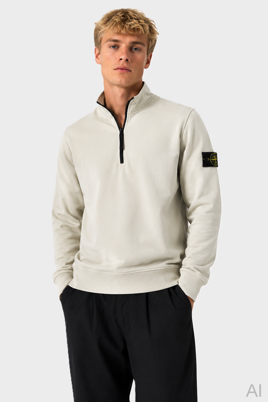 STONE ISLAND Half-Zip Sweatshirt in Stone