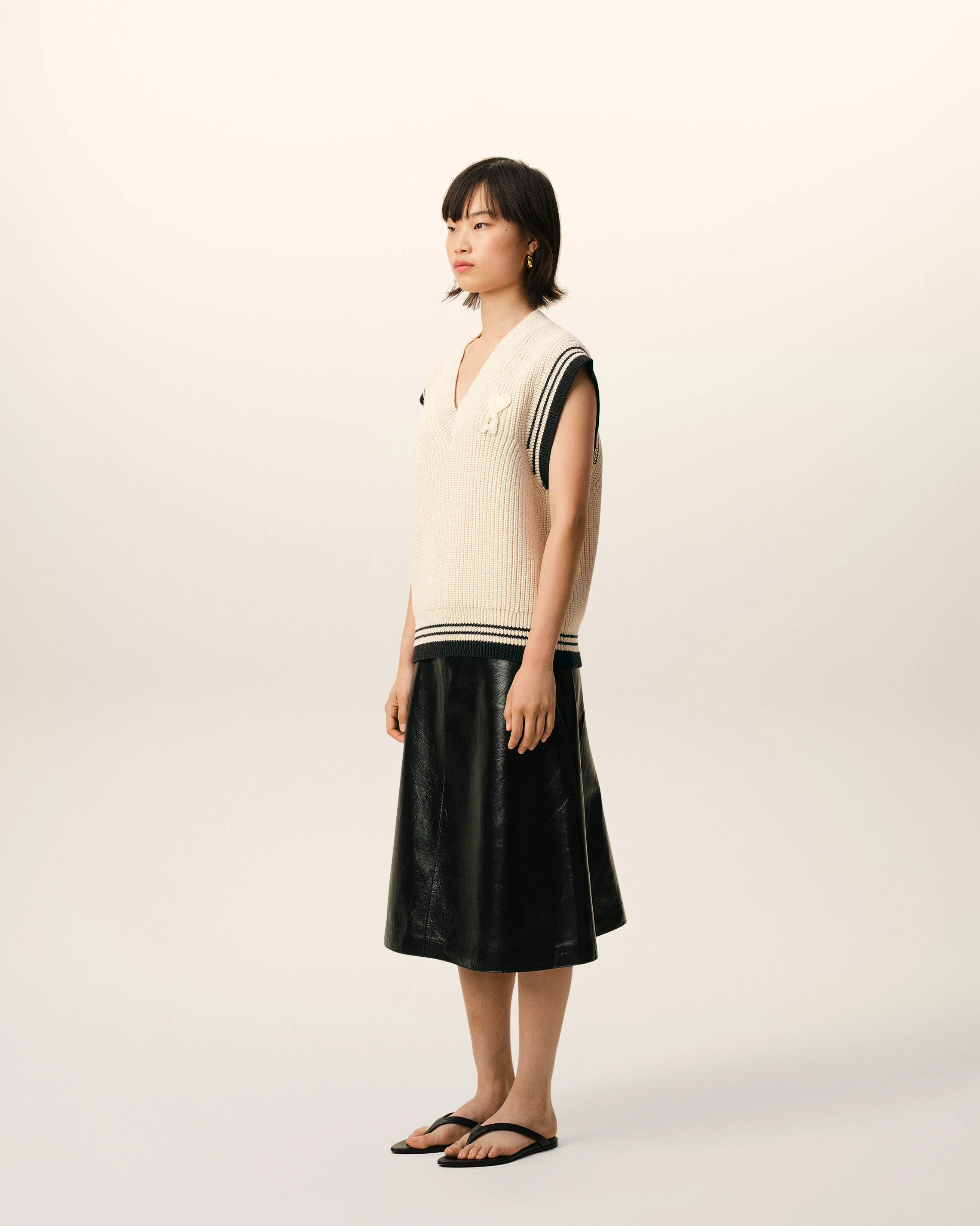 AMI PARIS de Coeur College Knit Vest in White Cream