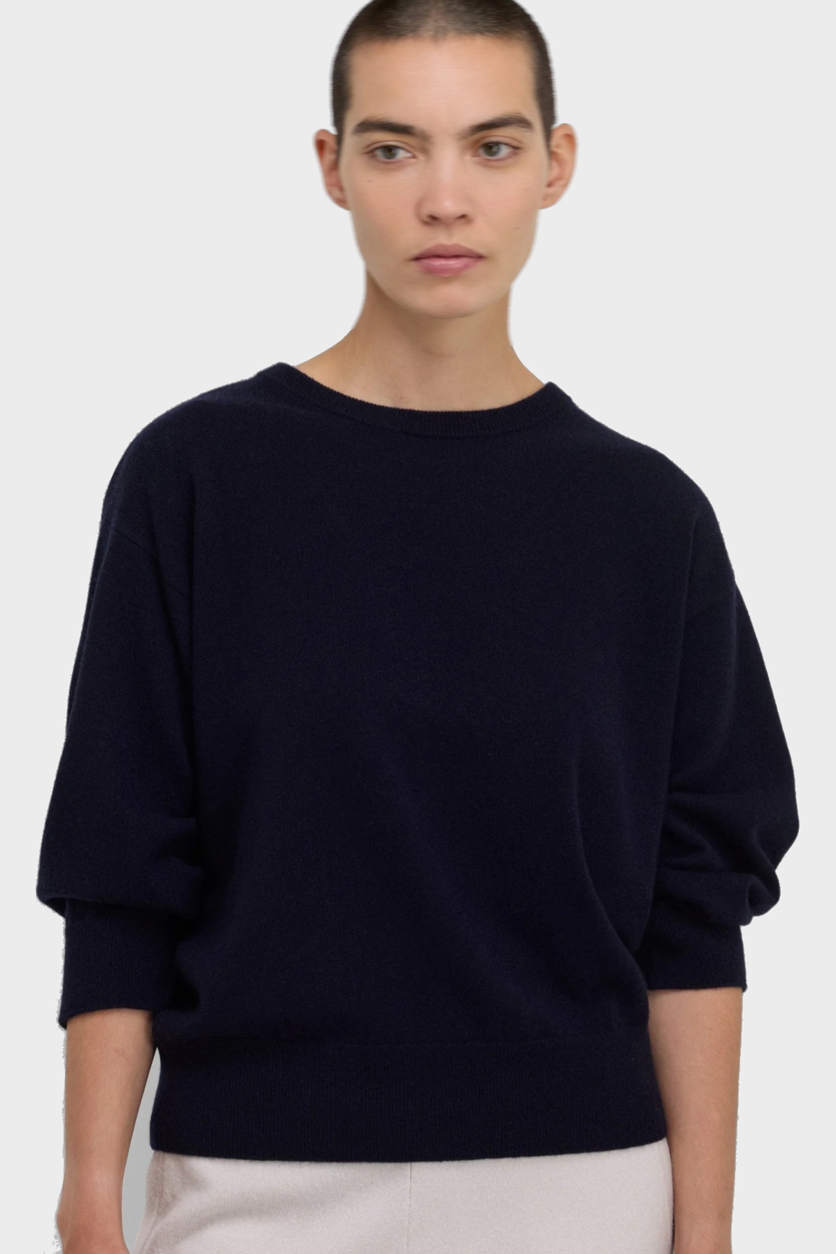 EXTREME CASHMERE N°398 Cropped Sleeves Sweater in Navy