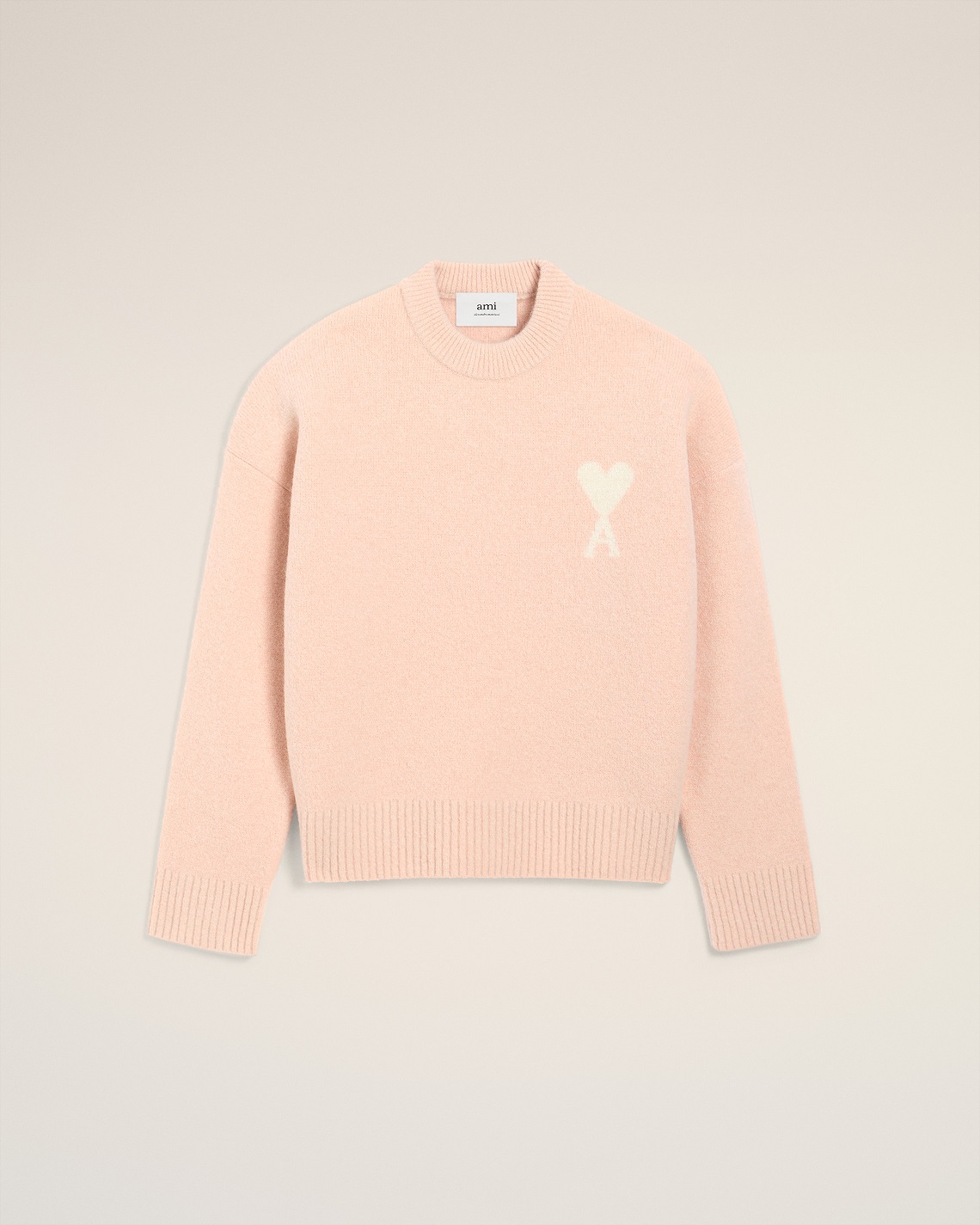 AMI PARIS de Coeur Knit Pullover in Powder/Off White