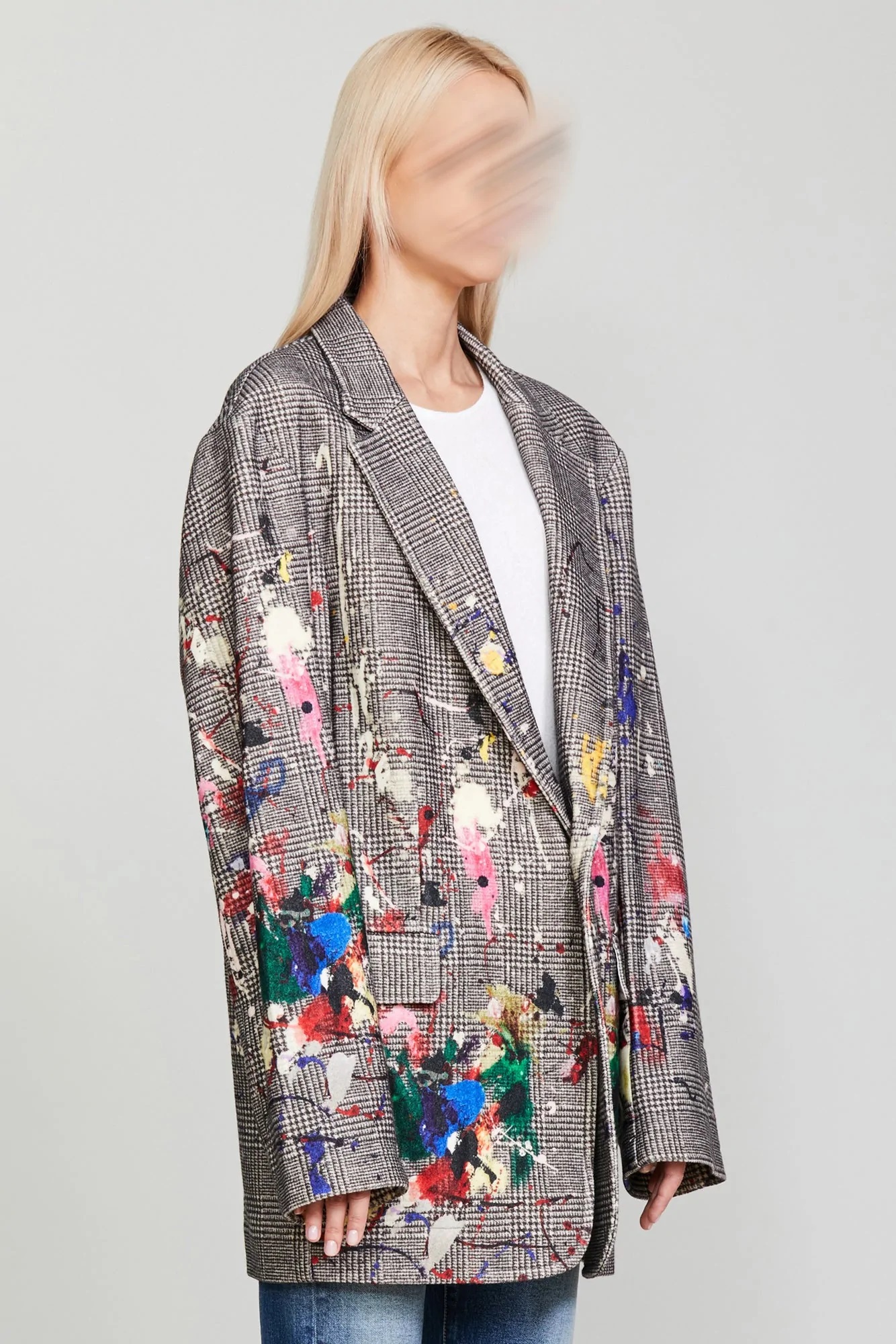 R13 Oversized Ragged Blazer in Prince of Wales M