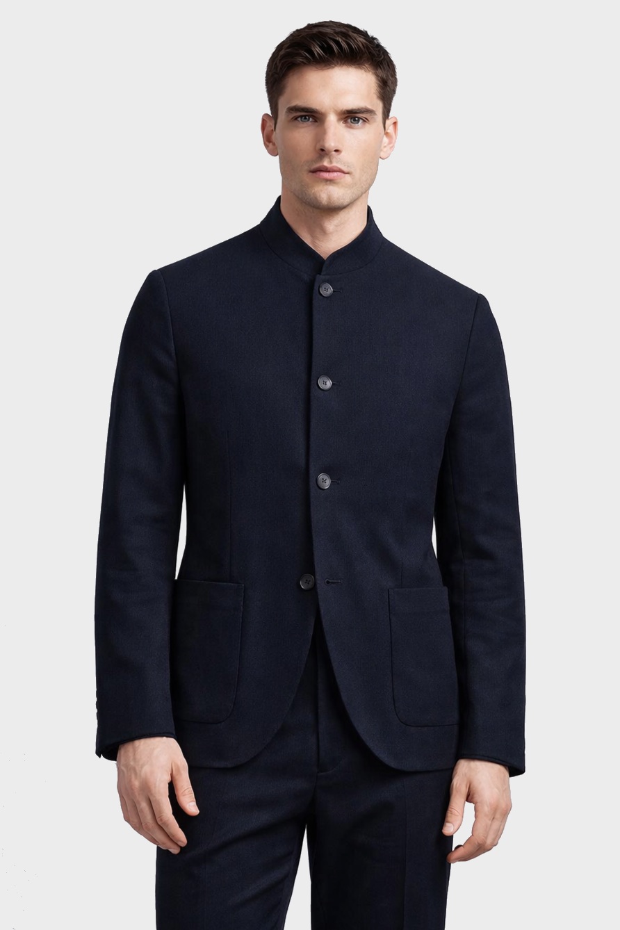 HARRIS WHARF LONDON Nehru Loro Piana Jacket in Navy