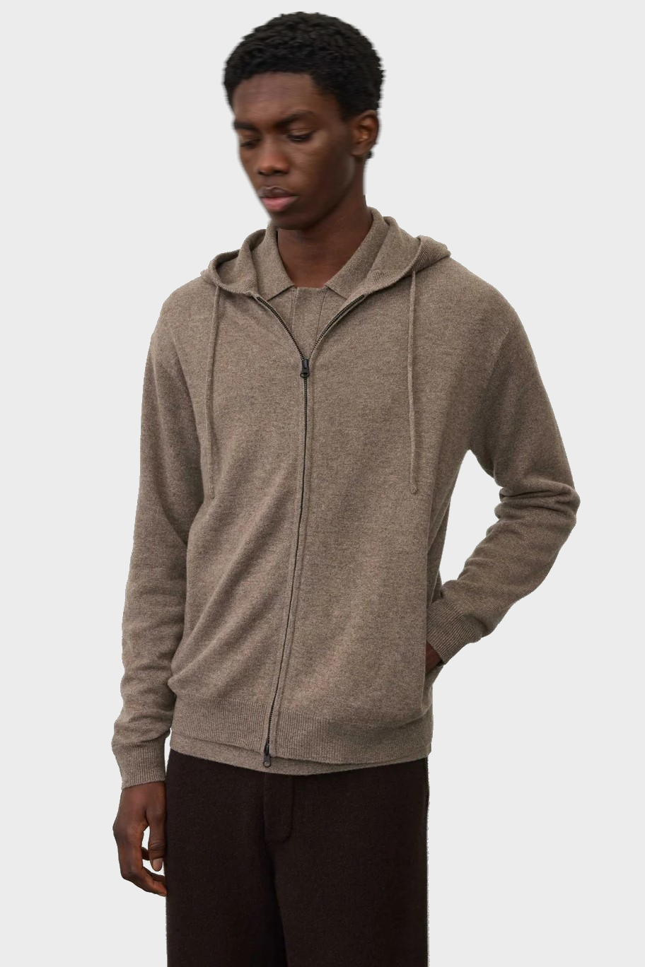 LISA YANG Hooded Zip Sweater in Truffle
