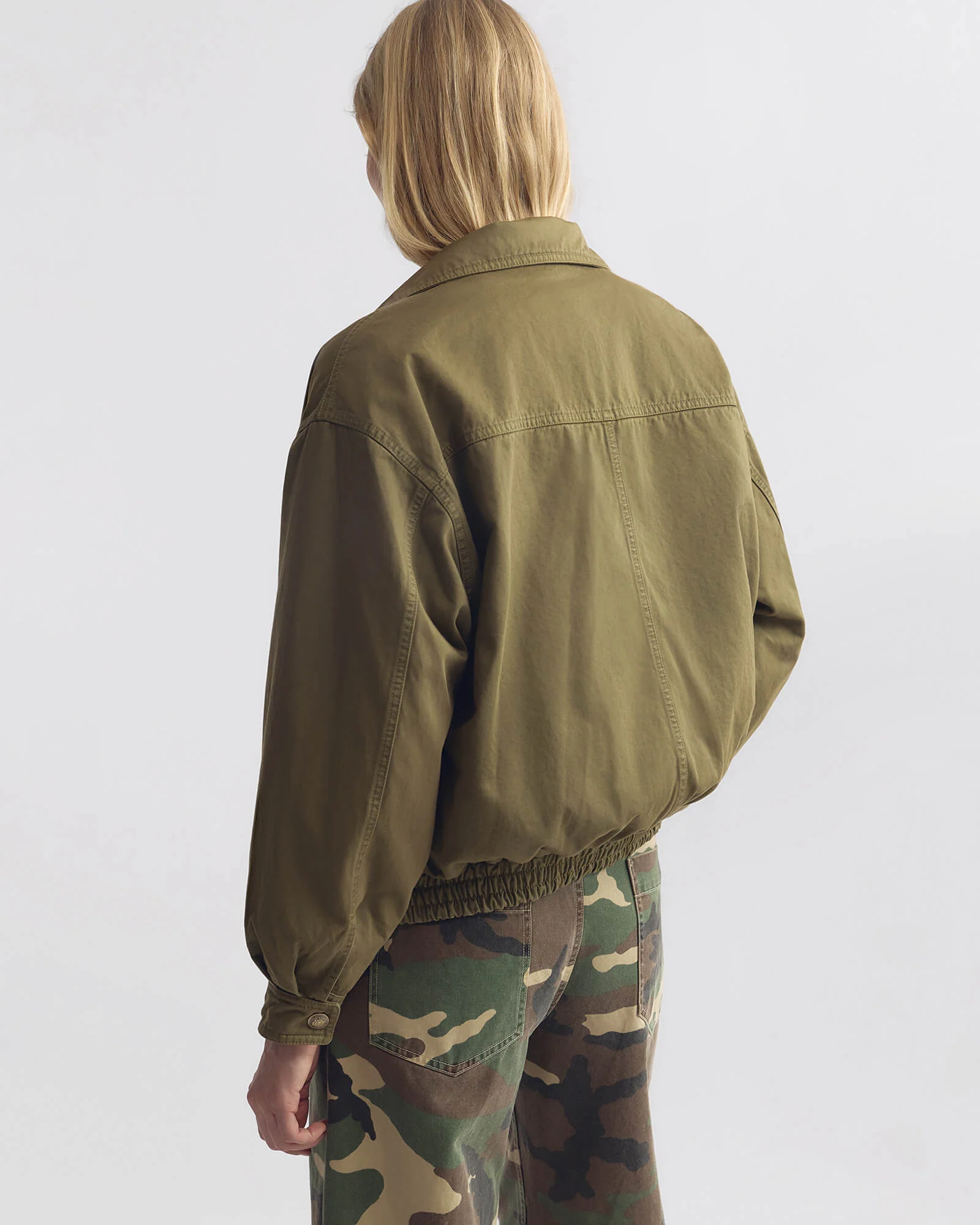 NILI LOTAN Klaire Blouson Jacket in Shadow Green