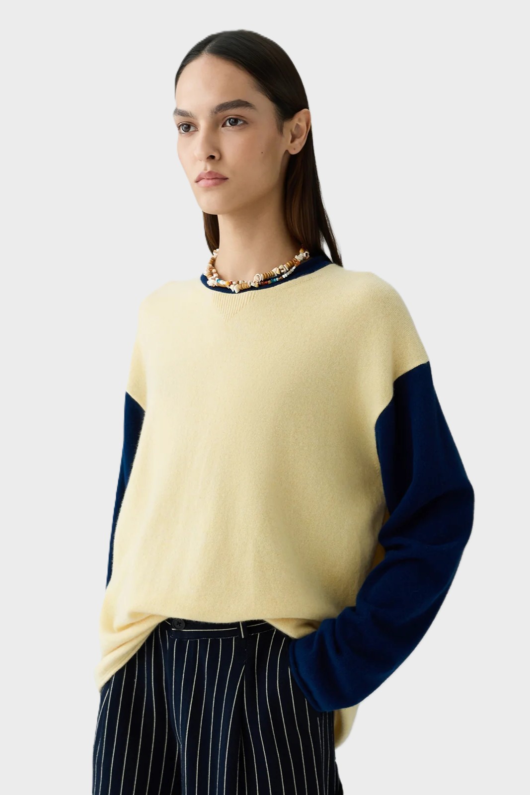 GUEST IN RESIDENCE Baseball Oversize Cashmere Sweater in Butter/Navy