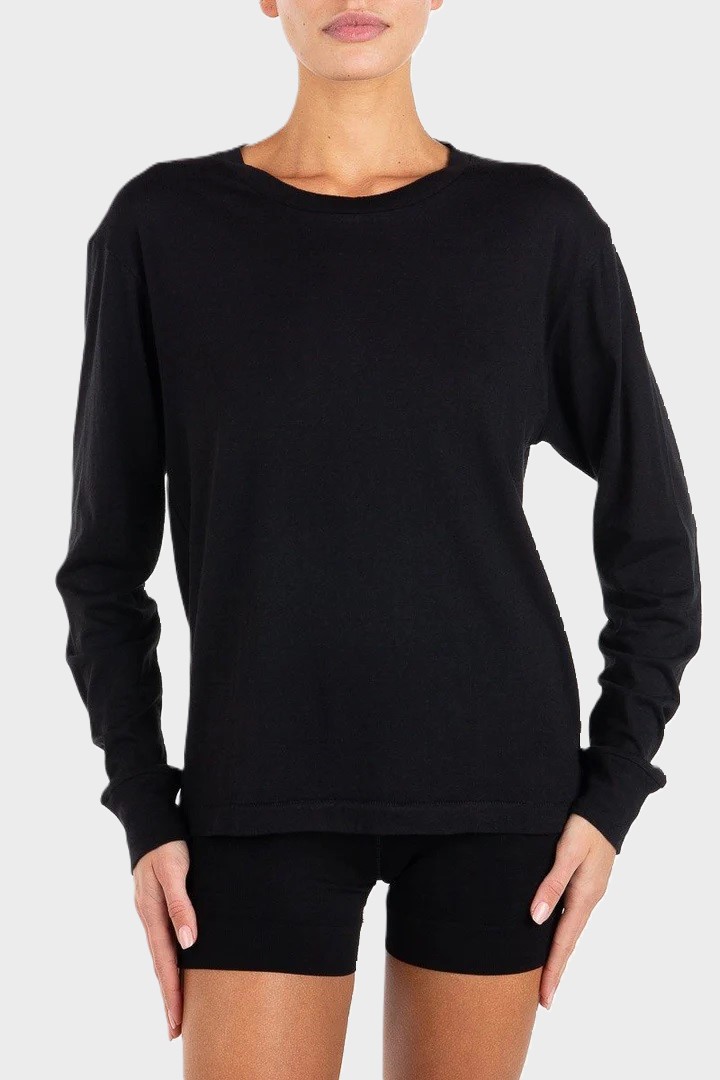 ÉTERNE Long Sleeve Boyfriend Tee in Black XL