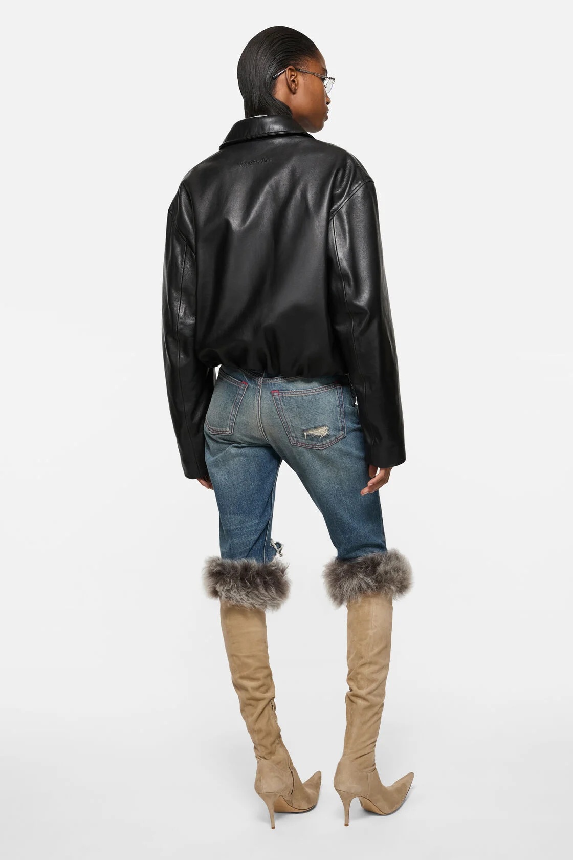 ACNE STUDIOS Cropped Leather Jacket in Black