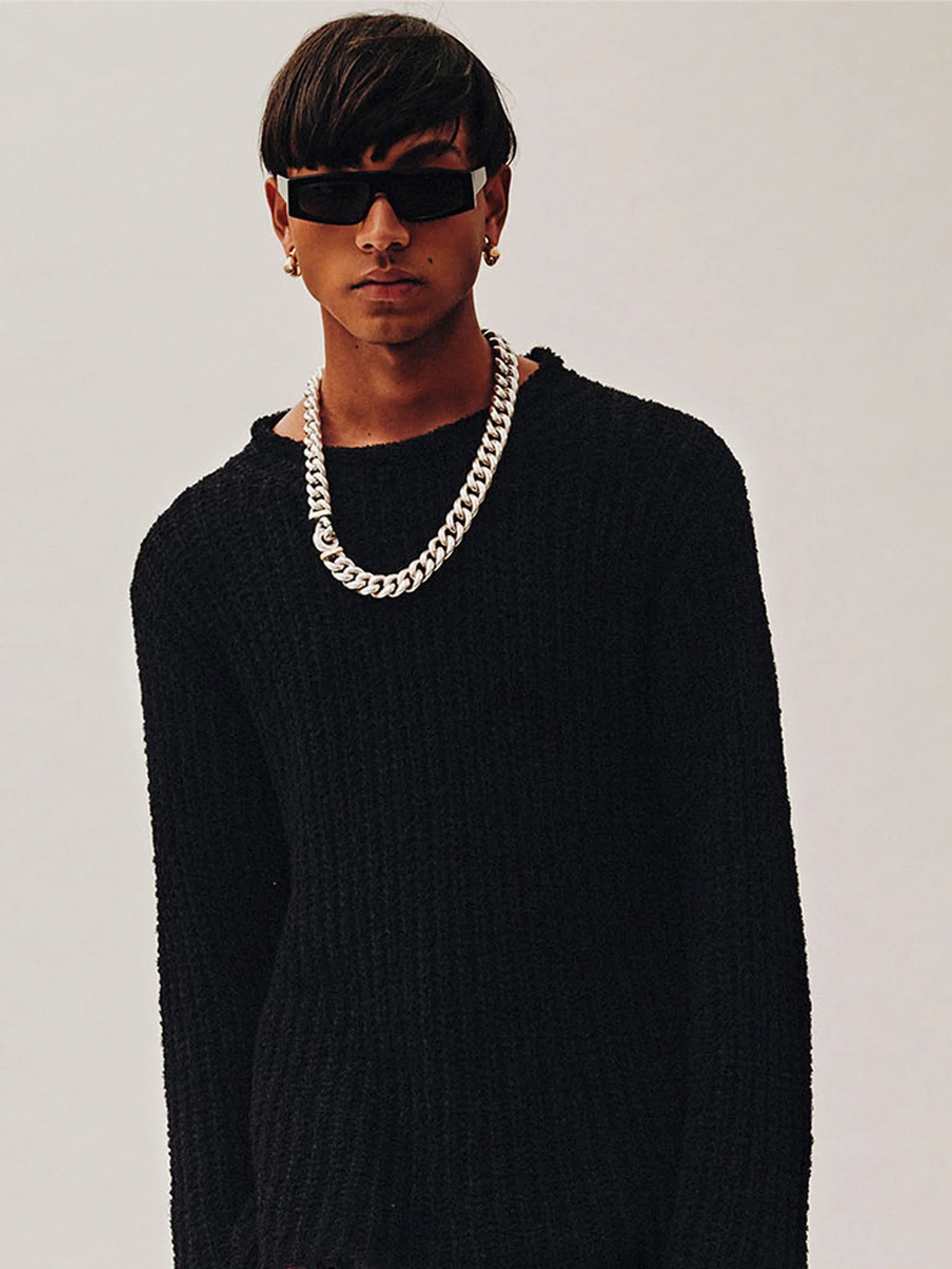 LANEUS Tape Cotton Knit Sweater in Black