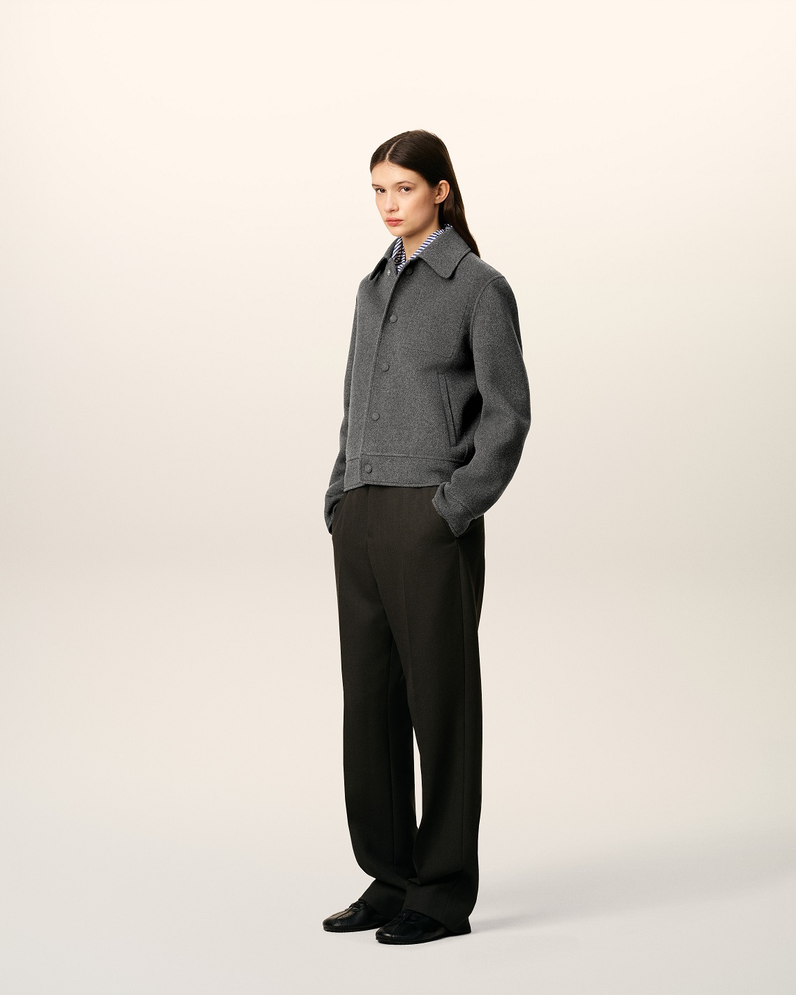 AMI PARIS de Coeur Boxy Fit Wool Jacket in Heather Grey