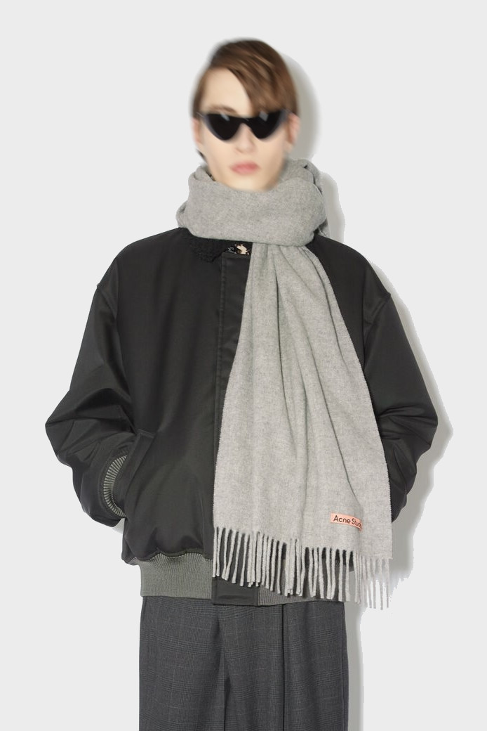ACNE STUDIOS Small Wool Scarf in Light Grey Melange ACNE STUDIOS Small Wool Scarf in Light Grey Melange