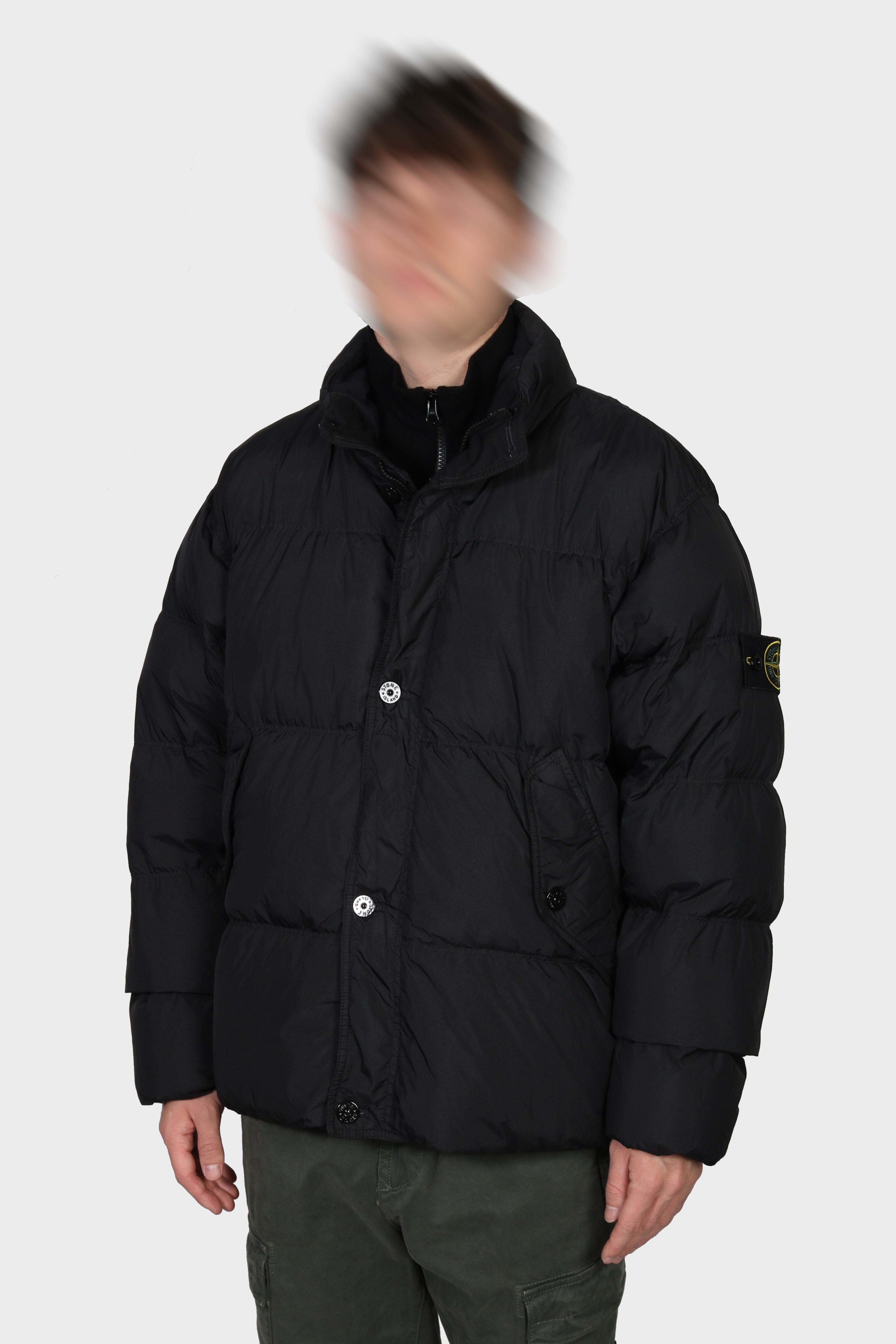 STONE ISLAND Garment Dyed Crinkle Reps Down Jacket in Black