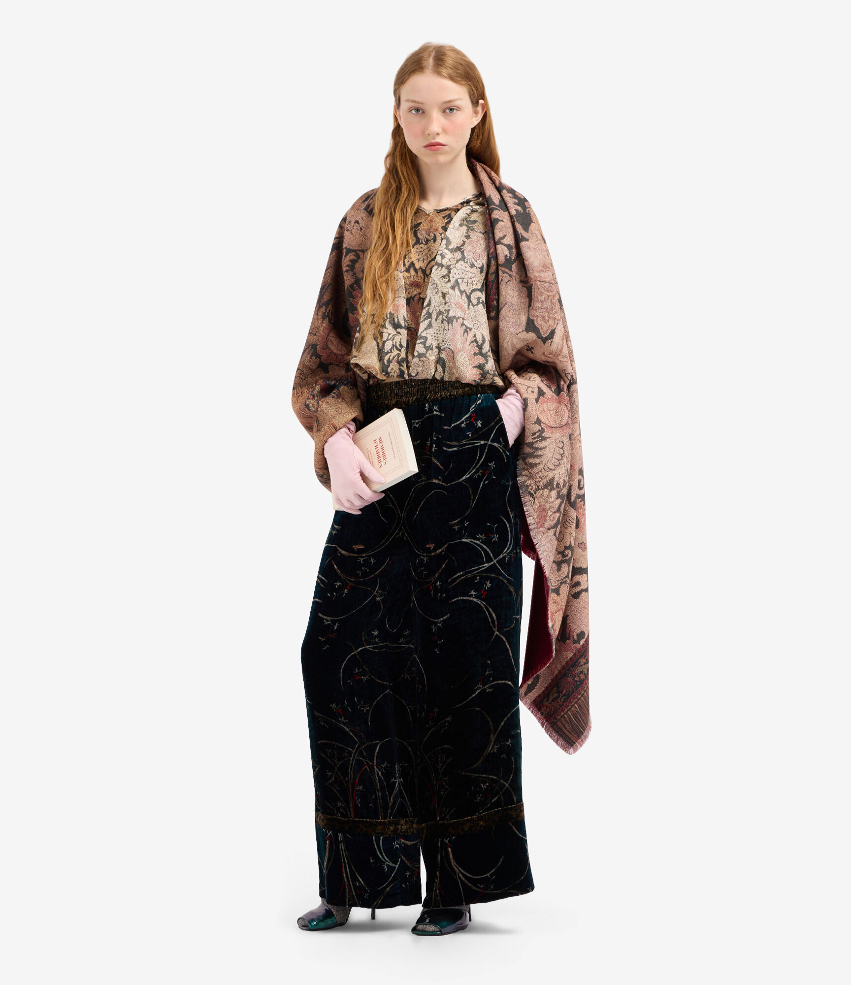 PIERRE-LOUIS MASCIA Long Velvet Pant in Blue/Brown
