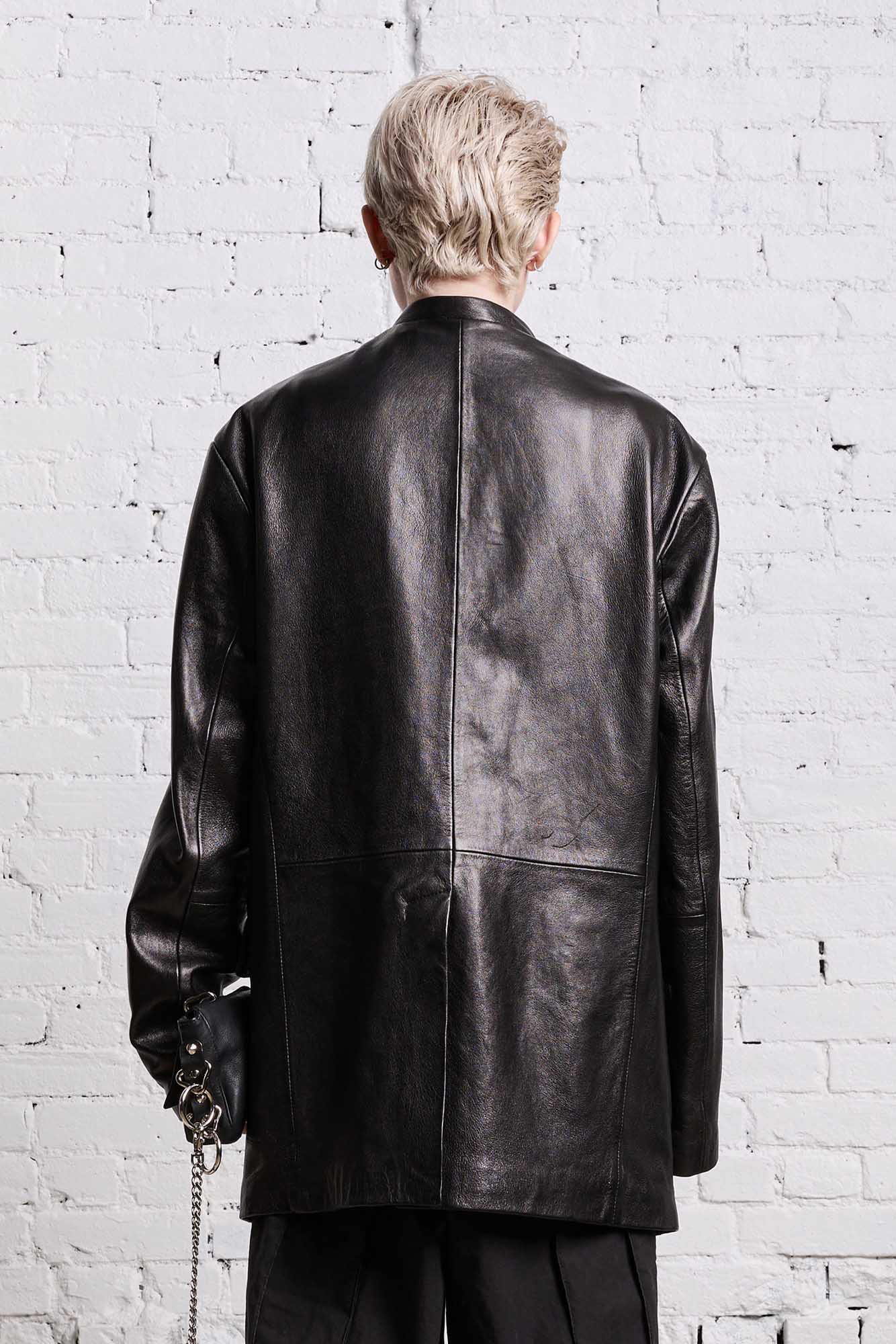 R13 Belt Collar Leather Jacket in Black S