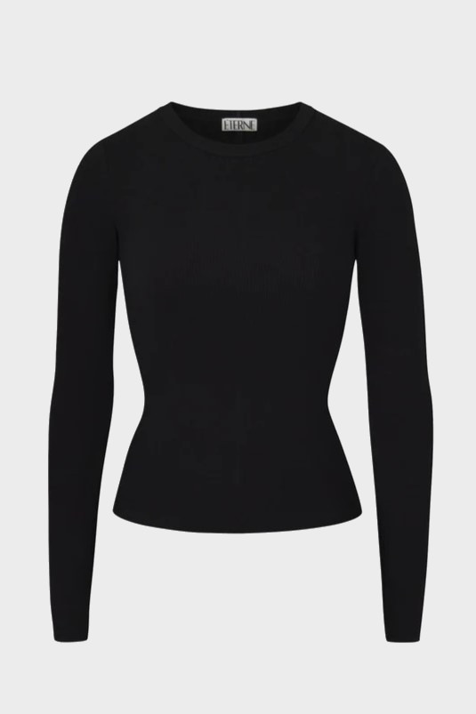 ÉTERNE Long Sleeve Fitted Top in Black