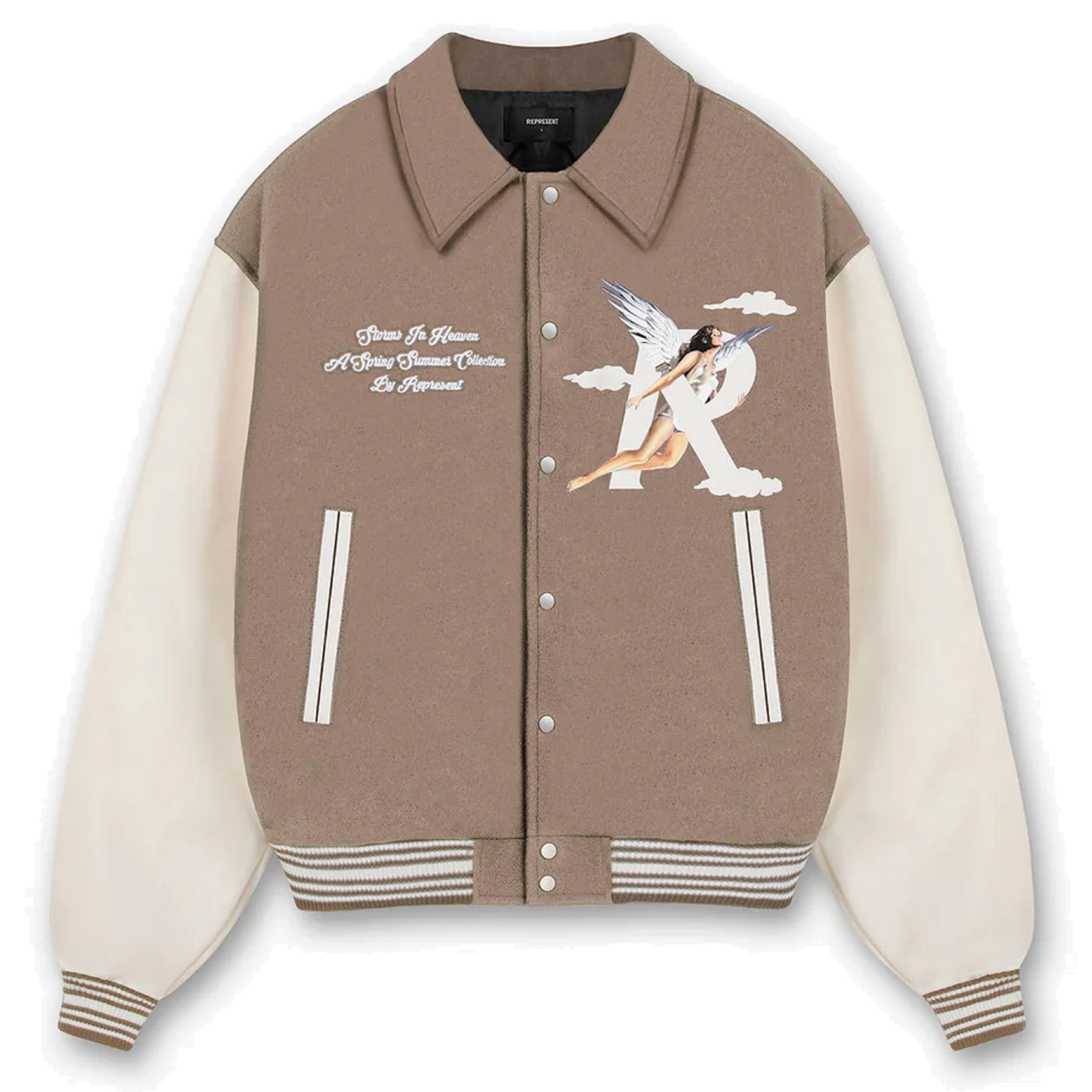 REPRESENT Storms in Heaven Varsity Jacket in Mushroom