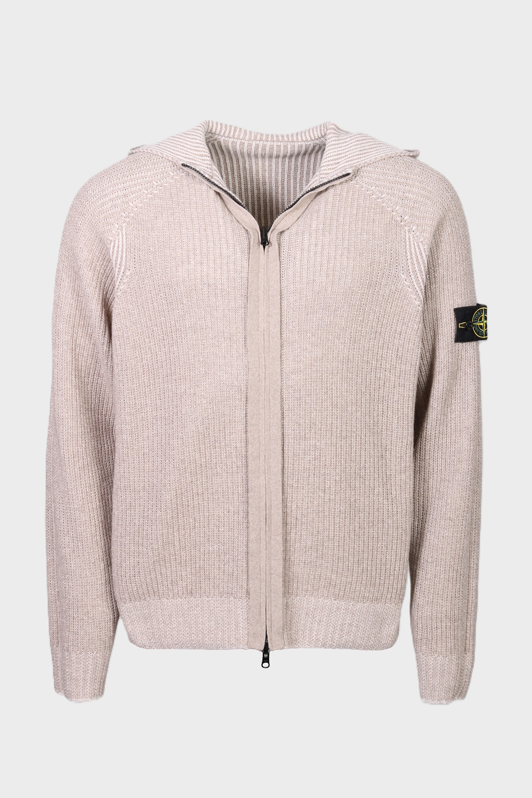 STONE ISLAND Reversible Cashmere Zip Hoodie in Beige/Cream