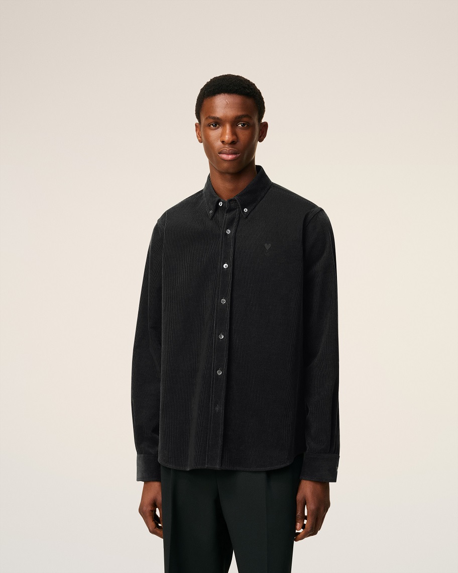 AMI PARIS de Coeur Classic Fit Corduroy Shirt in Anthracite