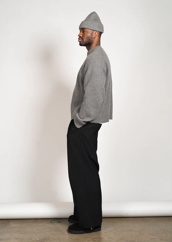 YACAIA Ribbed Wool/Cashmere Sweater in Grey Melange
