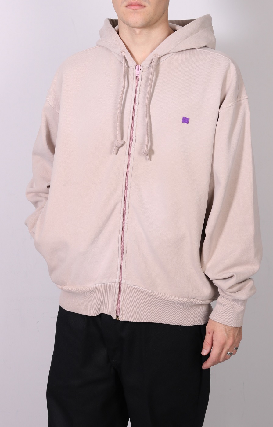 ACNE STUDIOS Face Zip Hoodie in Dusty Beige M