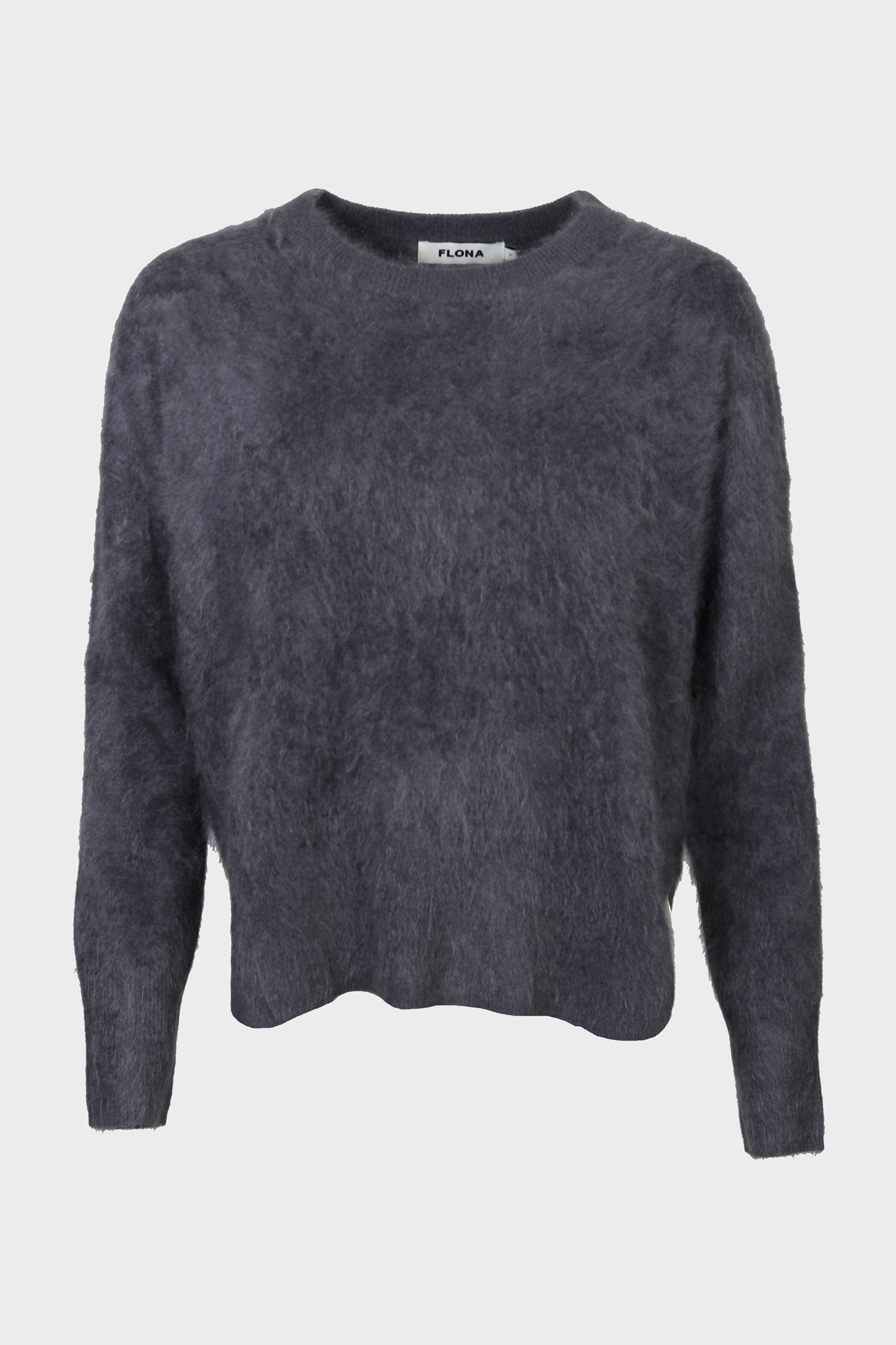 FLONA Cashmere Fluffy Crewneck Sweater in Blue Grey