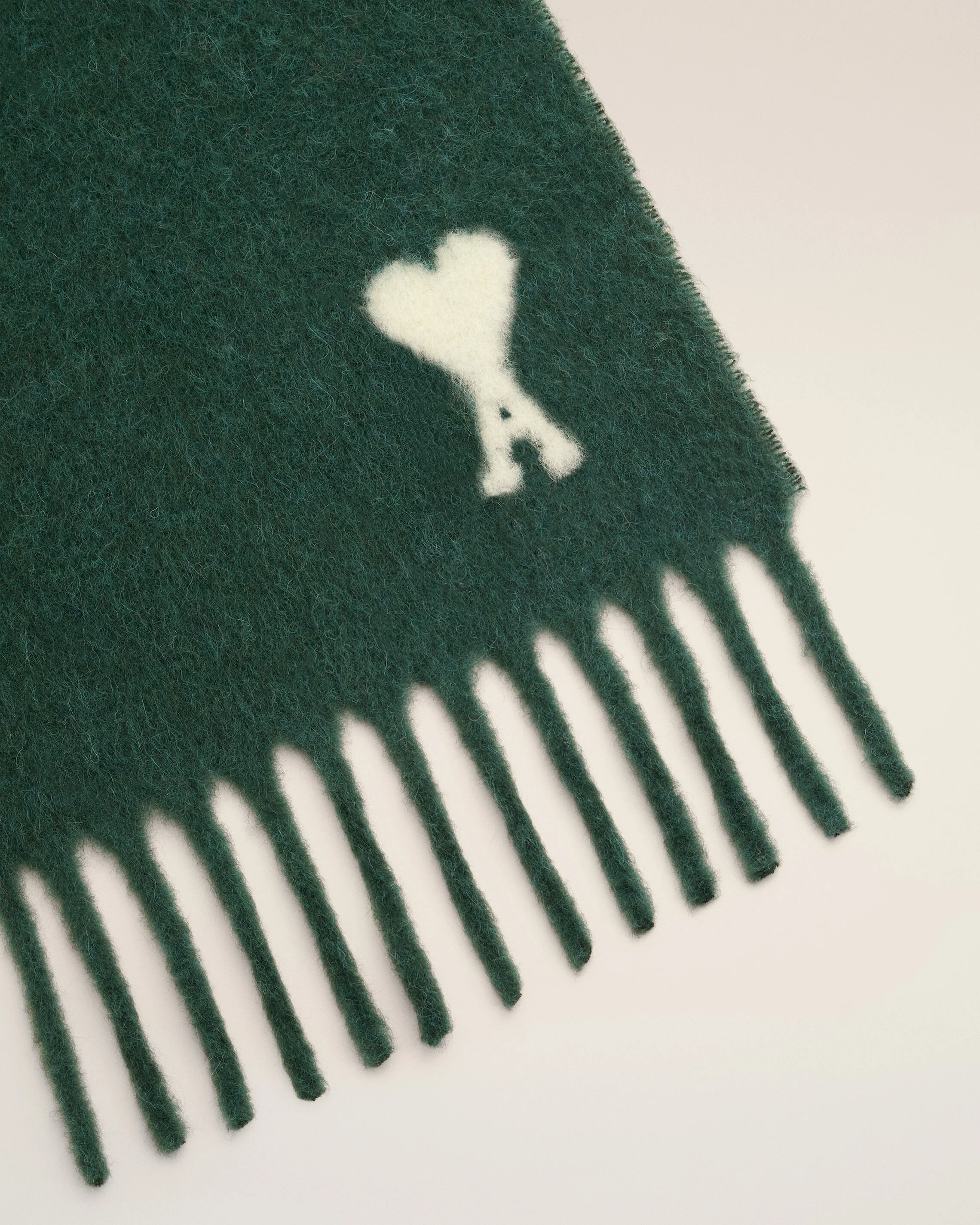 AMI PARIS de Coeur Wool Scarf in Bottle Green