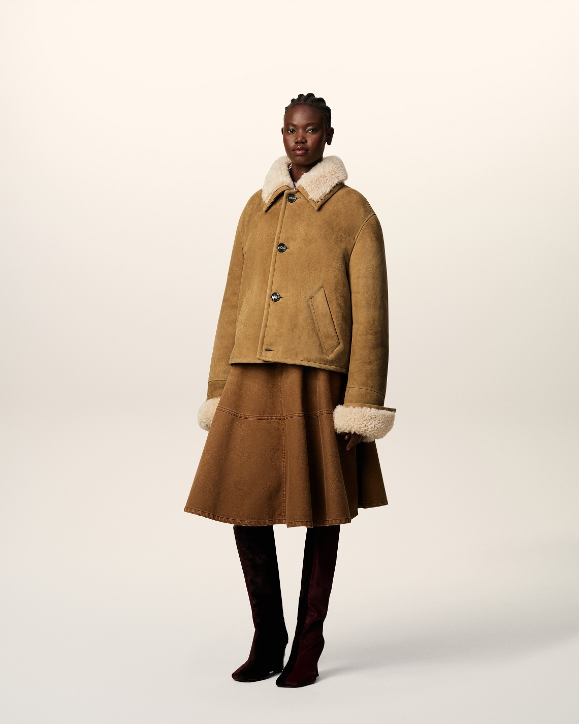 AMI PARIS Shearling Jacket in Camel