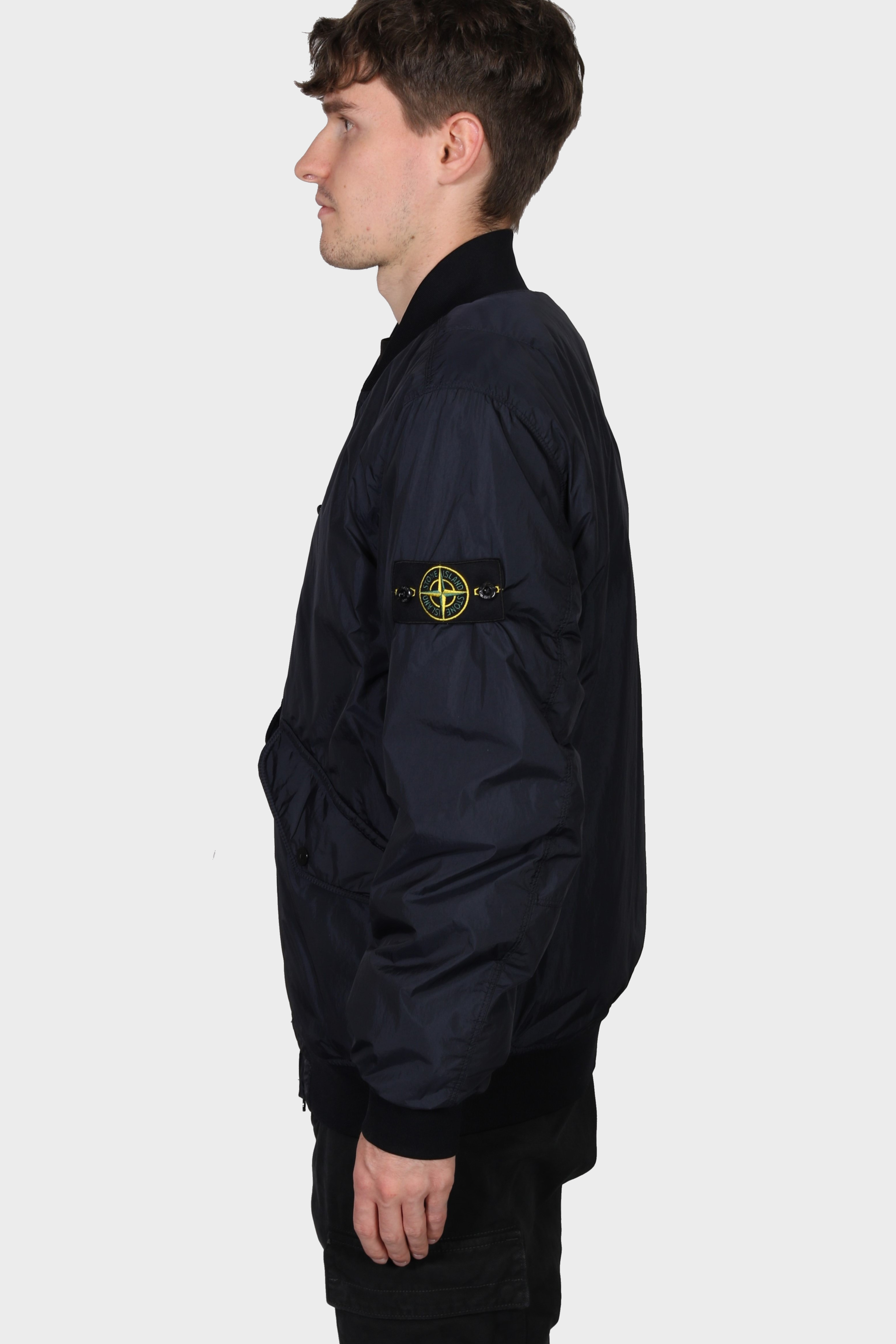 STONE ISLAND Garment Dyed Crinkle Reps Bomber Jacket in Navy 3XL