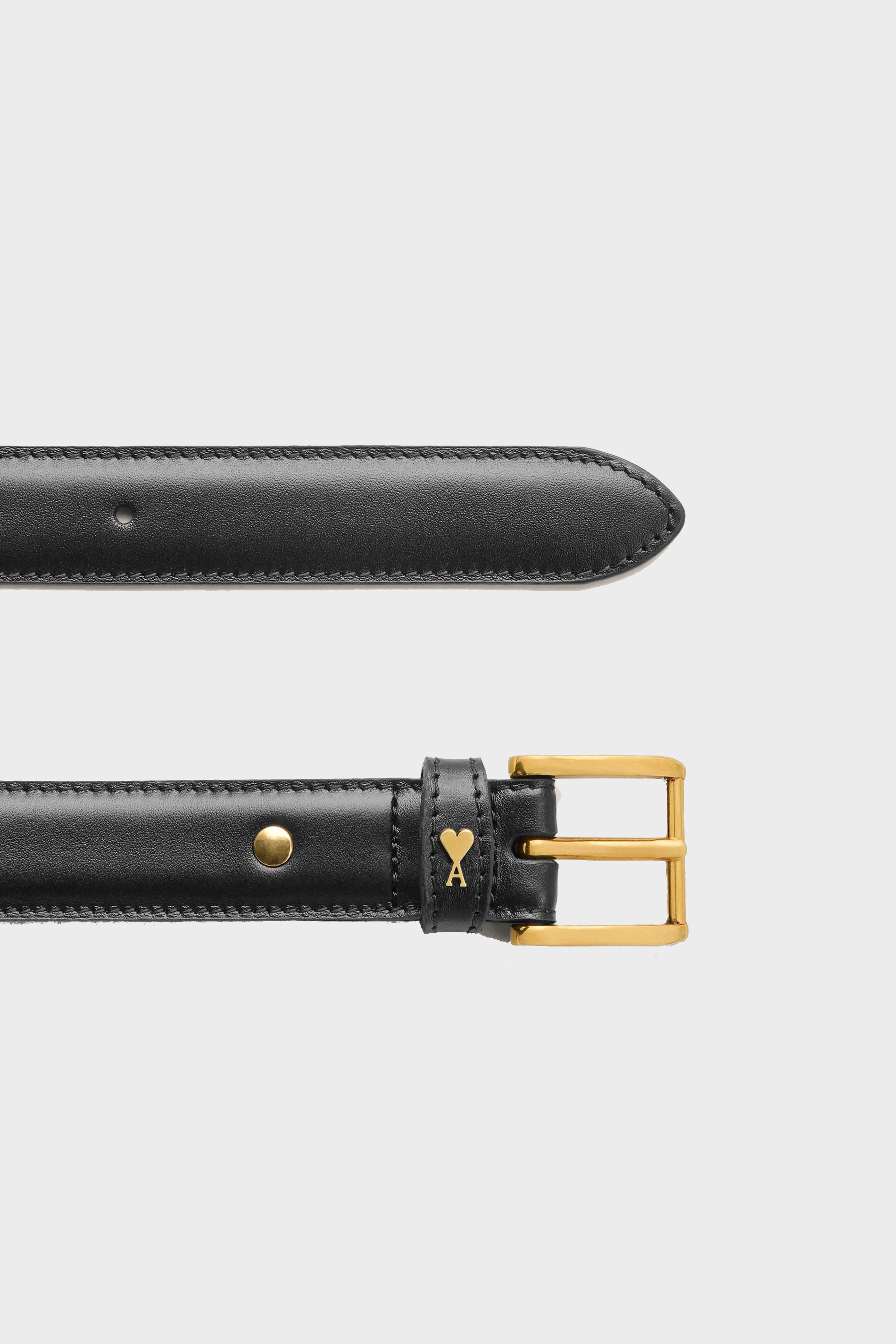 AMI PARIS Leather Belt in Black/Gold